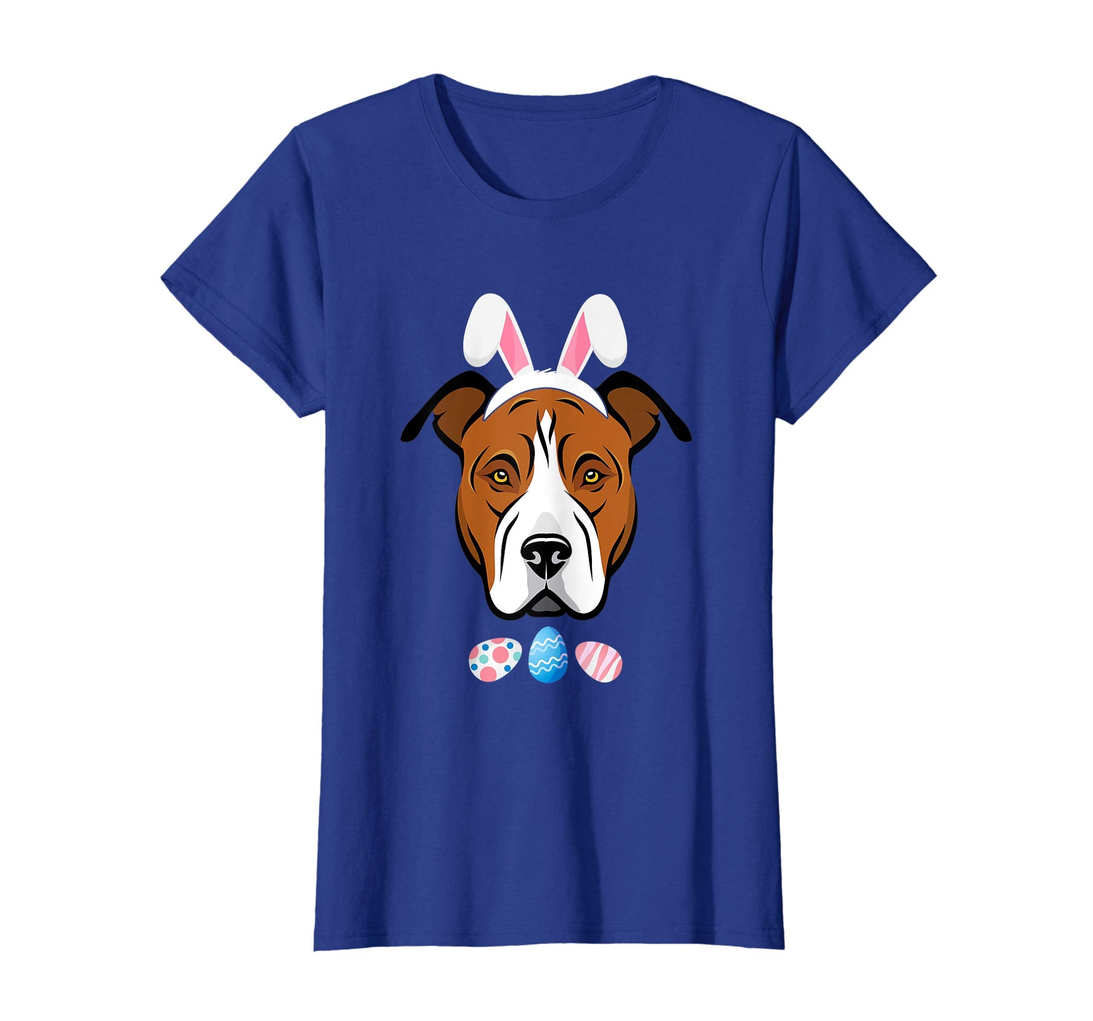 Funny Easter Amstaff With Bunny Ears And Eggs T Shirt