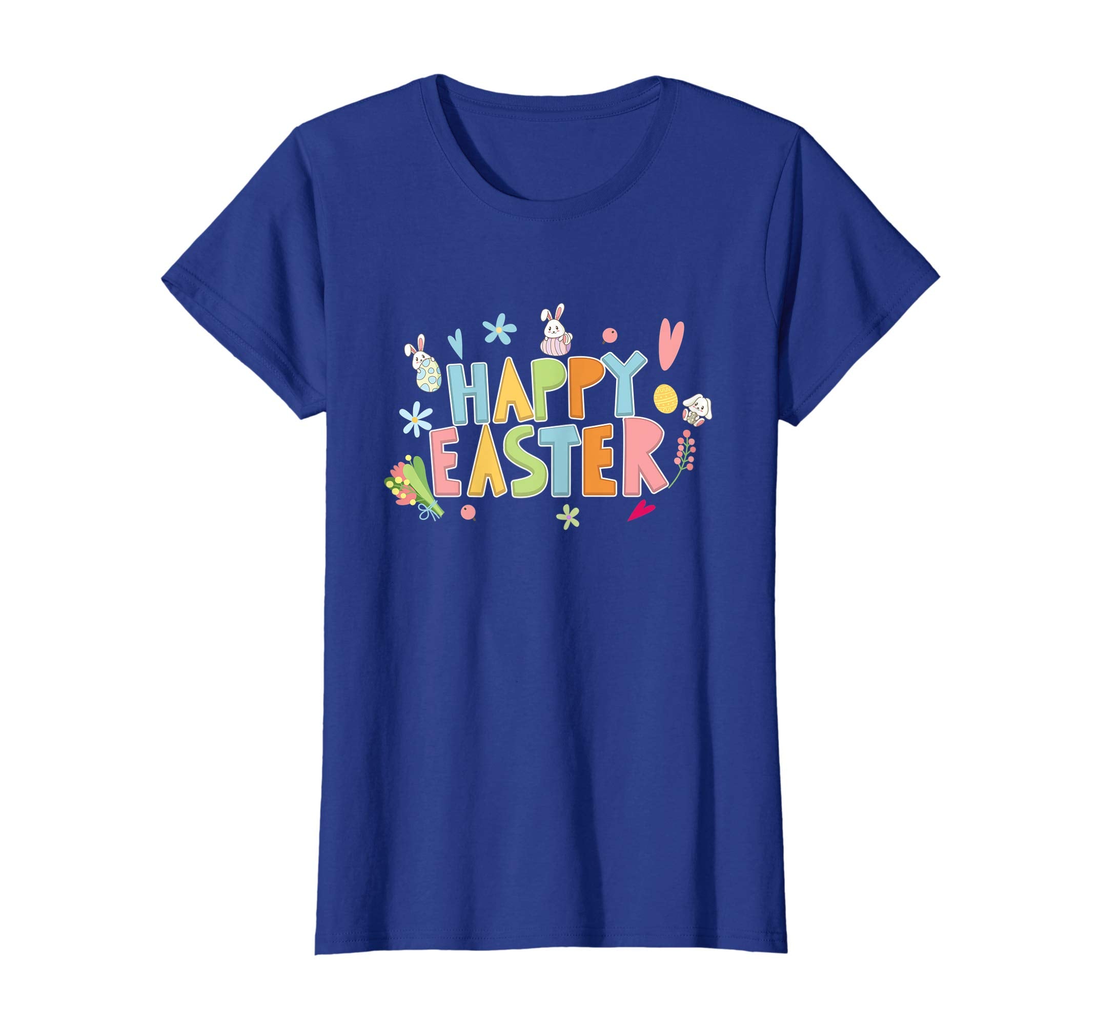 Happy Easter T-Shirt with Bunnies Eggs Flowers Carrots