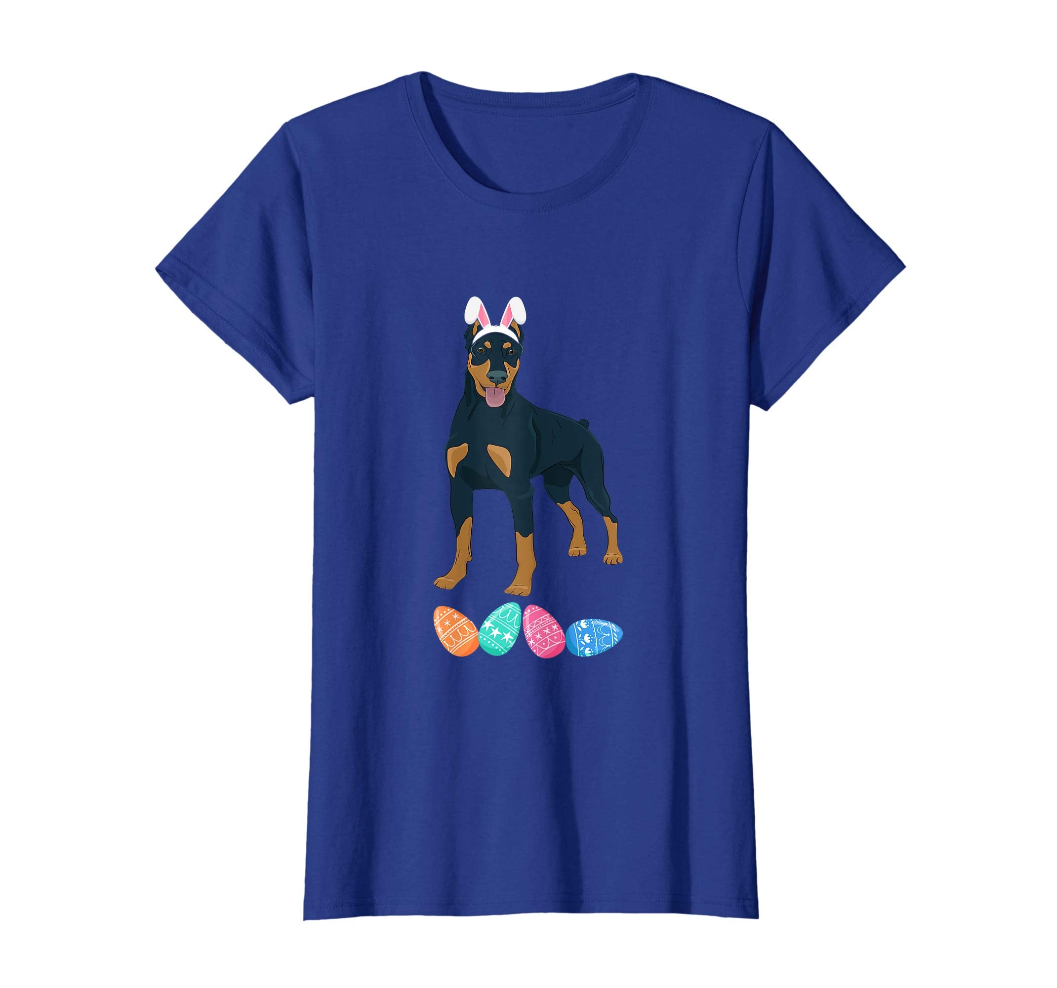 Funny Easter Doberman With Bunny Ears And Eggs T Shirt