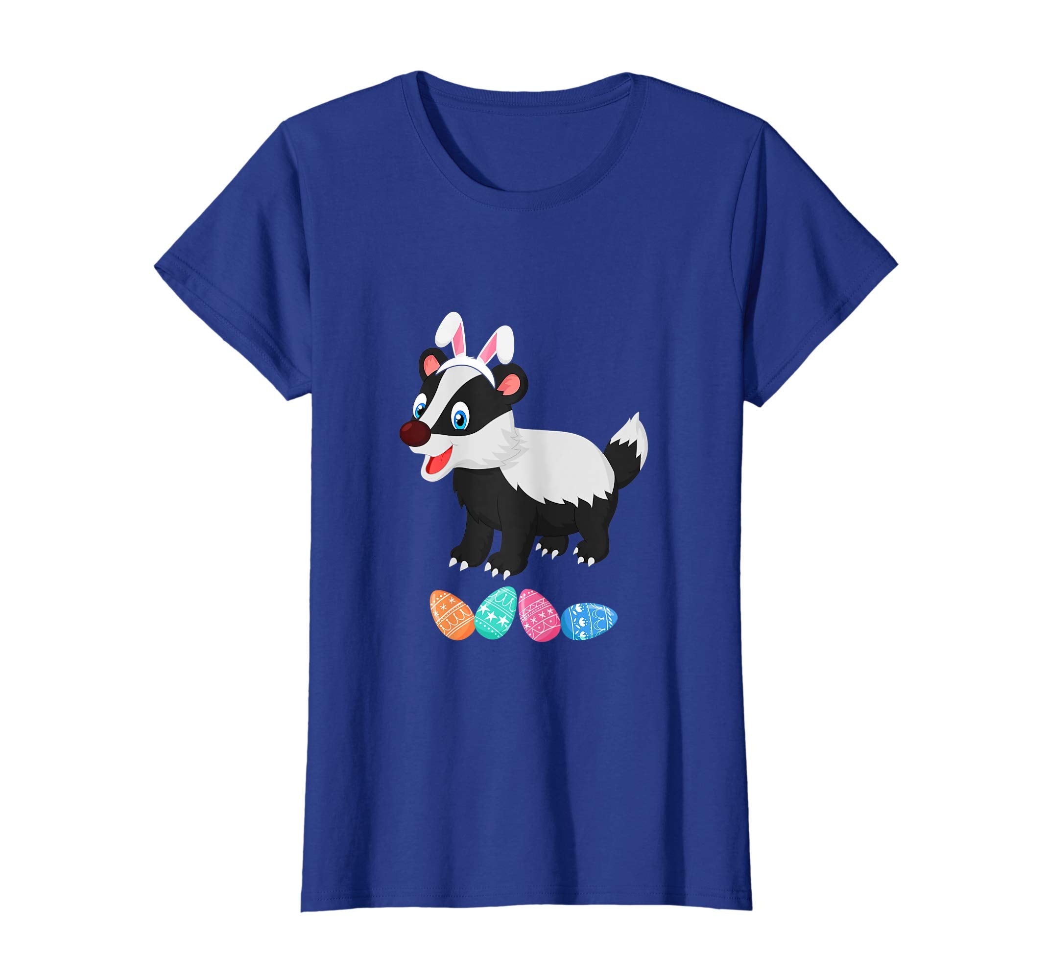 Funny Easter Badger With Bunny Ears And Eggs T Shirt