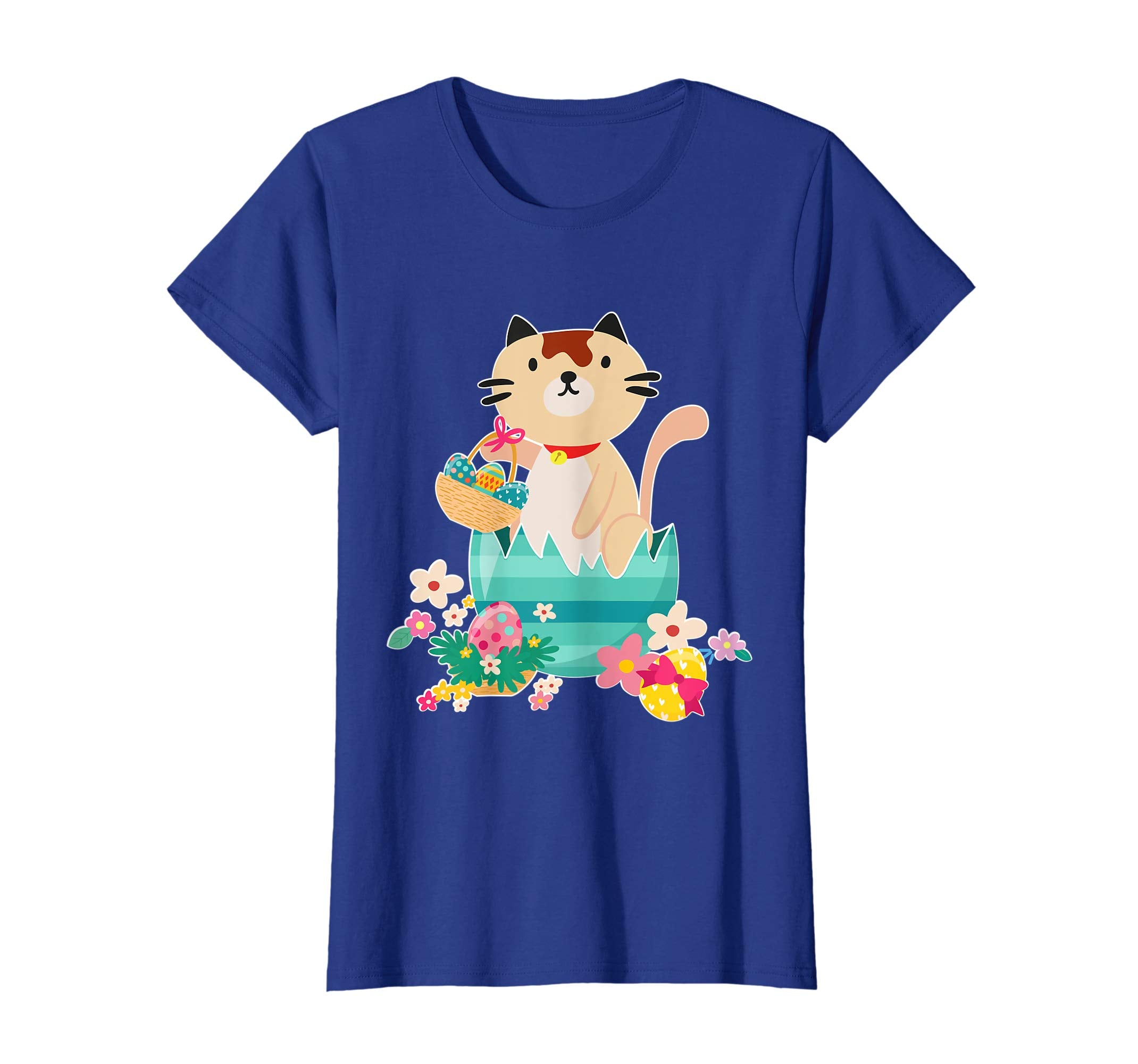 Cat Opening Big Egg &amp; Easter Eggs Basket Flowers Happy Shirt