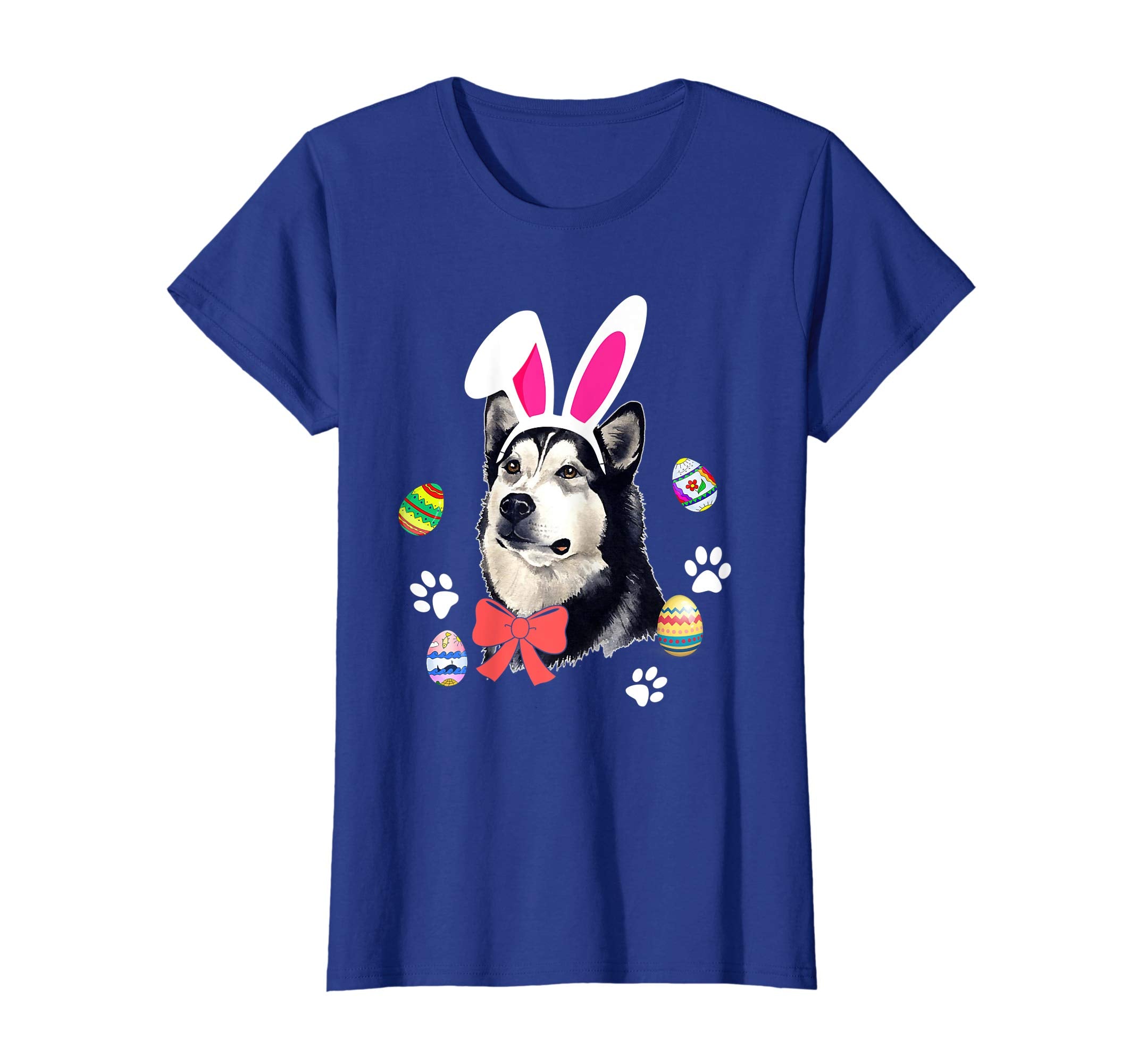 Funny Easter Face Husky With Bunny Ears And Eggs T Shirt