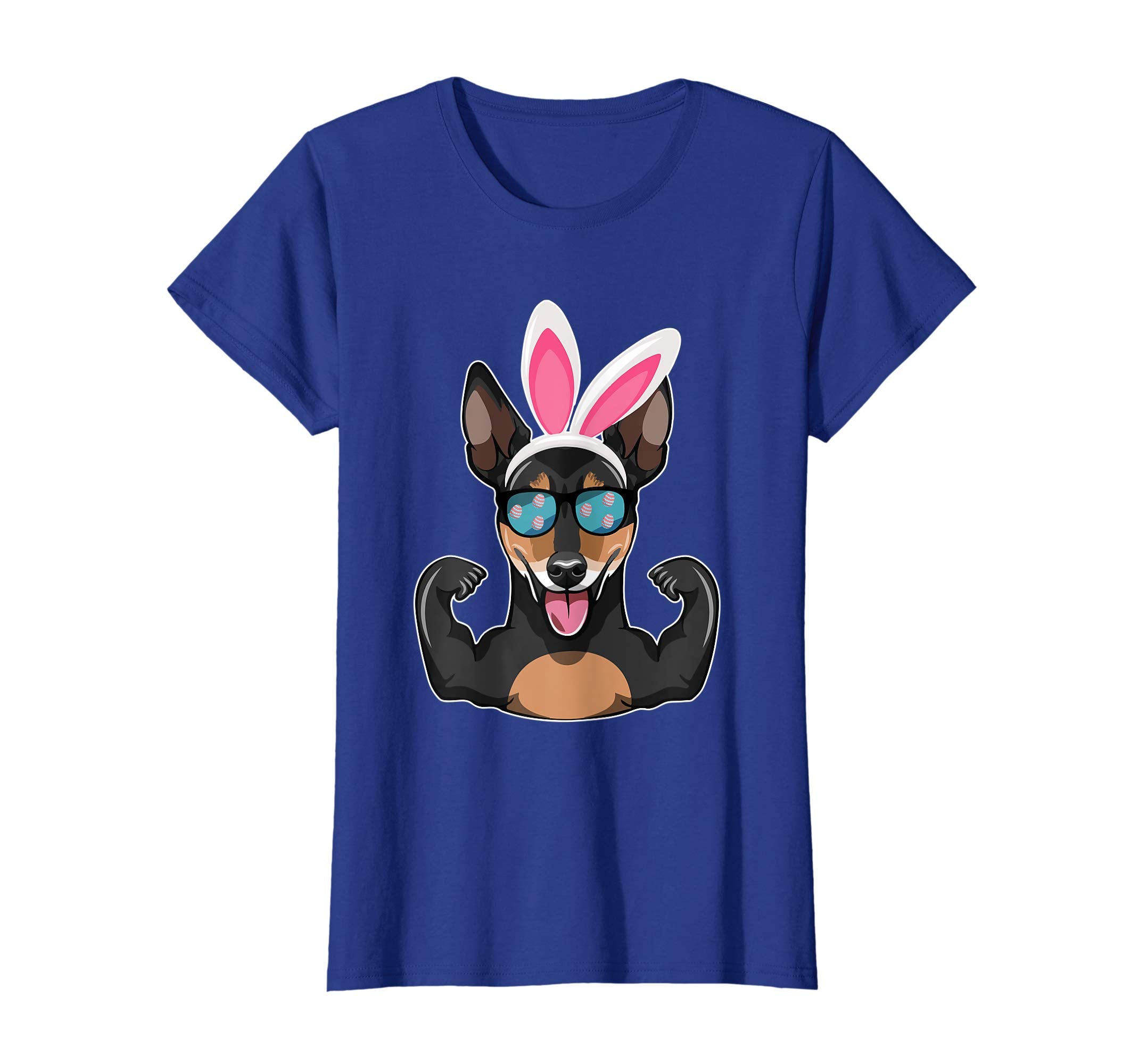 Strong Miniature Pinscher With Bunny Hat Happy Easter Shirt