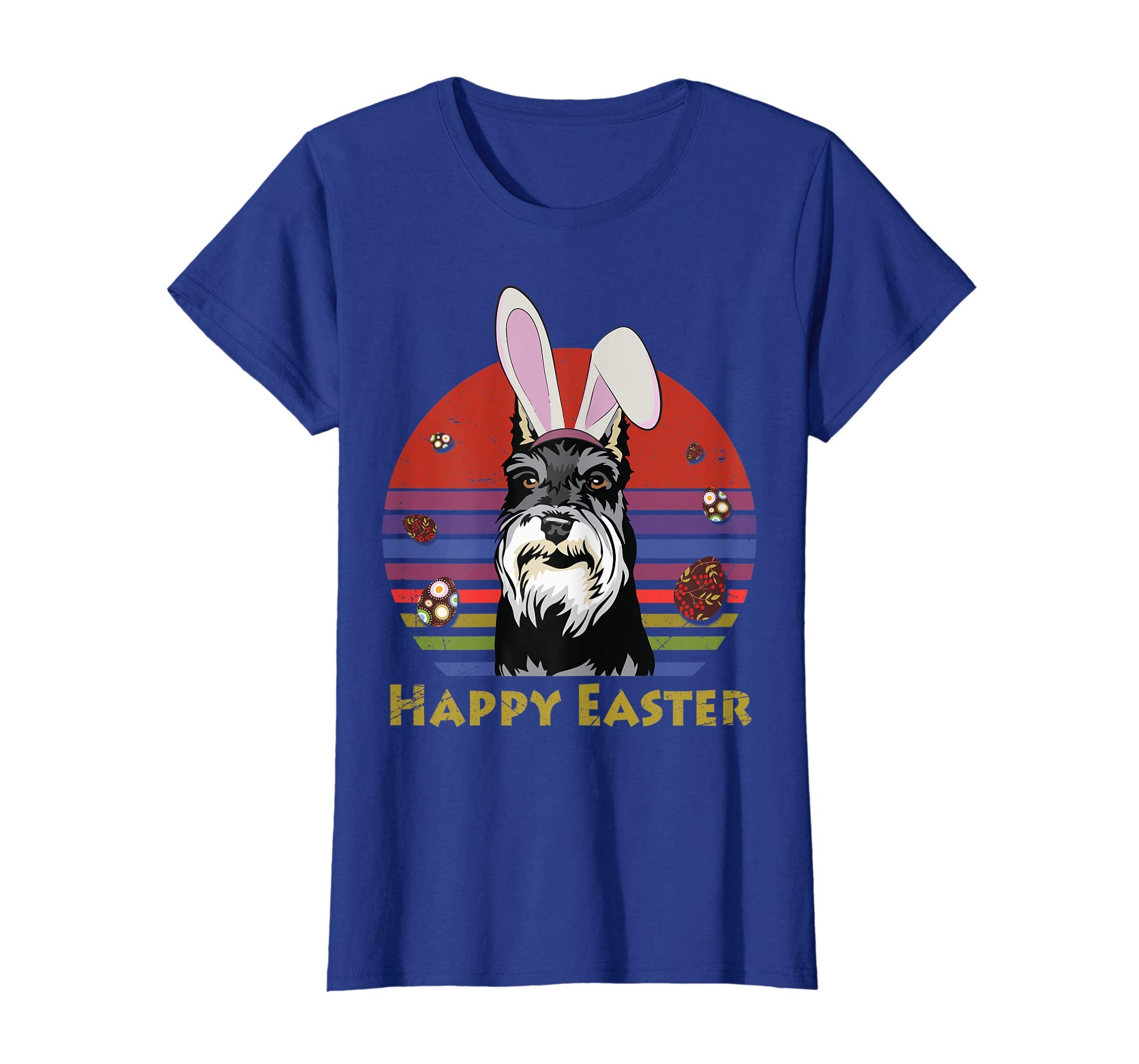 Miniature Schnauzer With Bunny Headband Happy Easter Tshirt