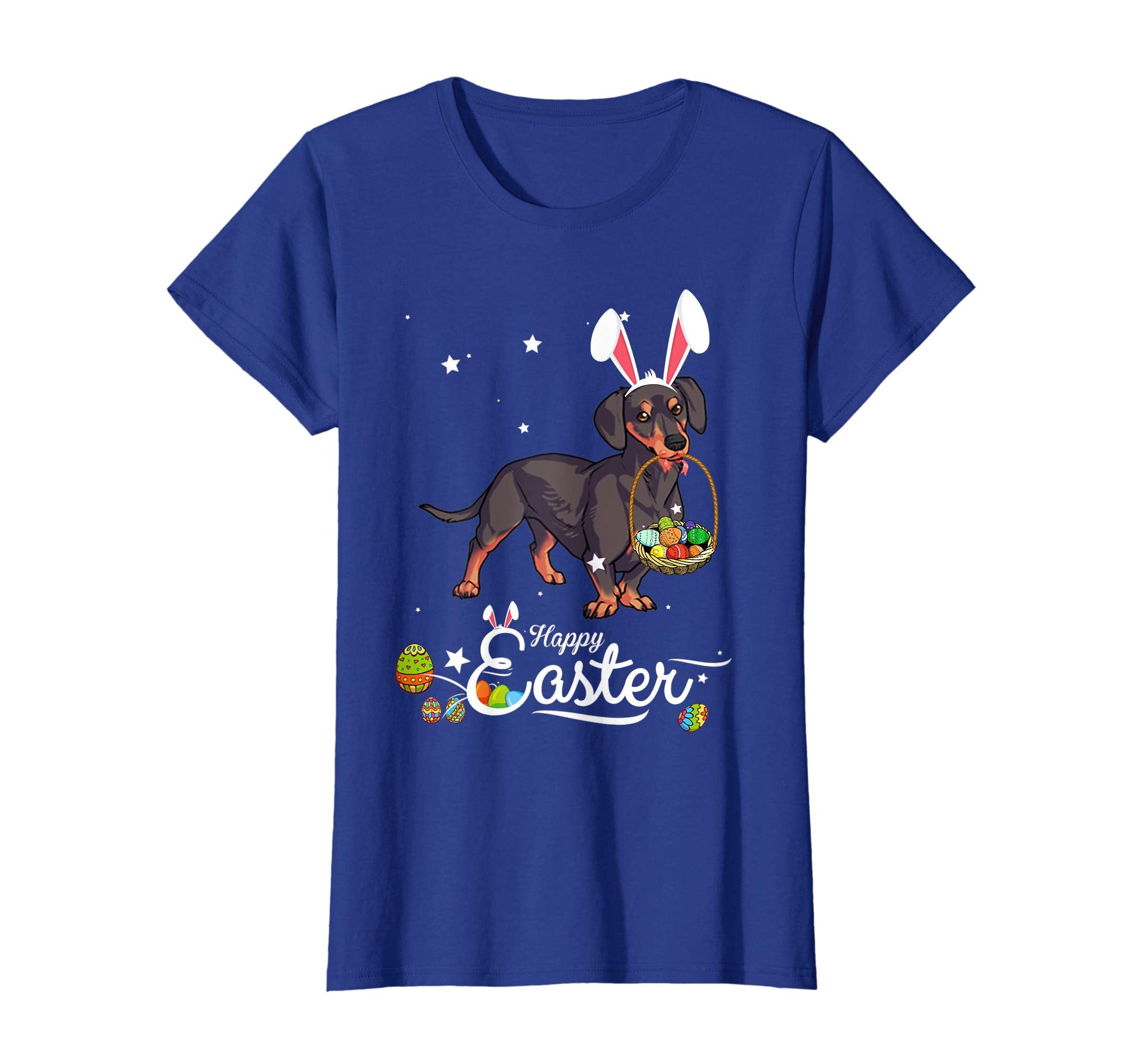 Miniature Dachsund Dog With Bunny Hat Easter Costume T Shirt
