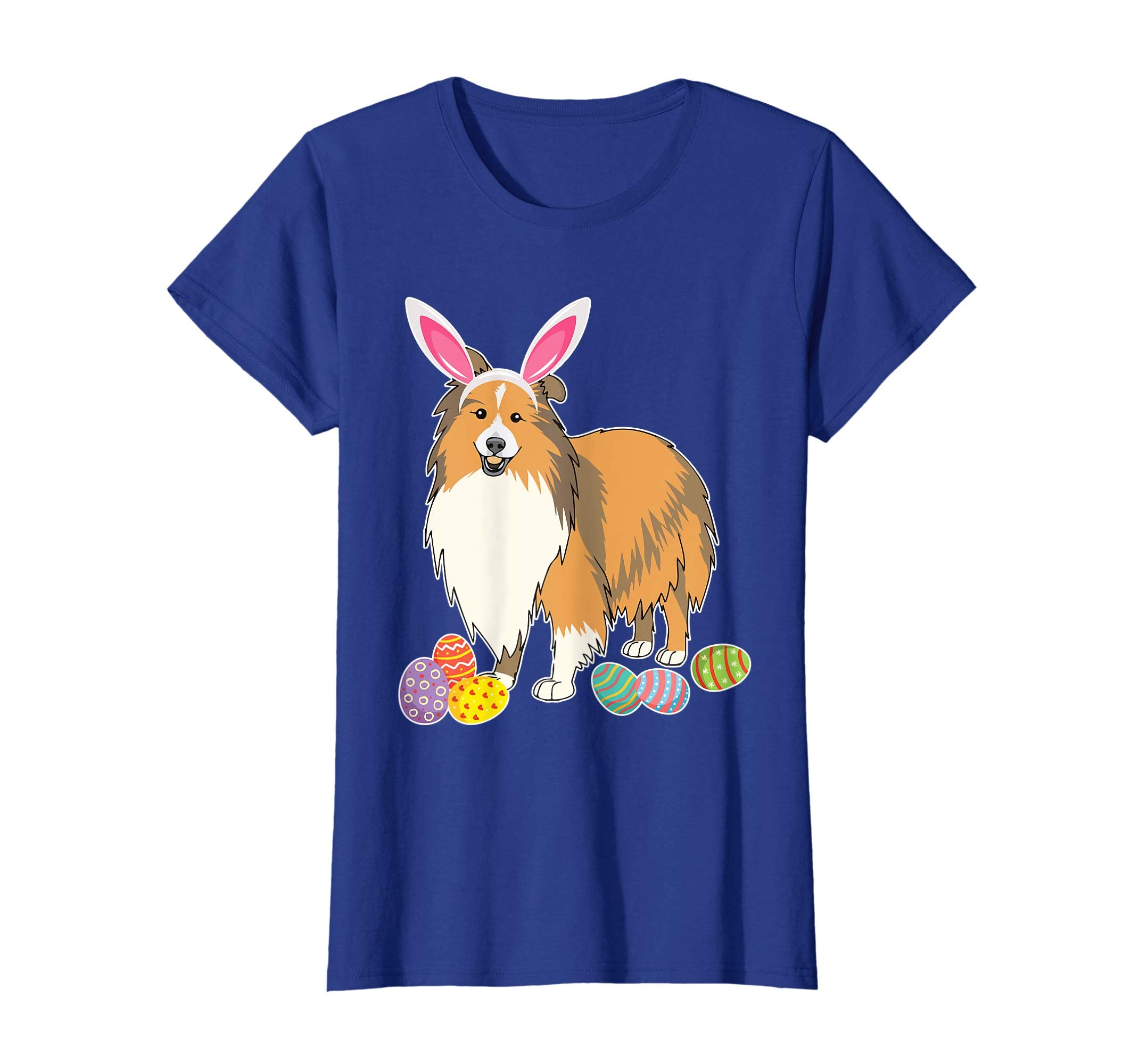 Sheltie Dog Bunny Rabbit Hat Playing Easter Eggs Happy Shirt