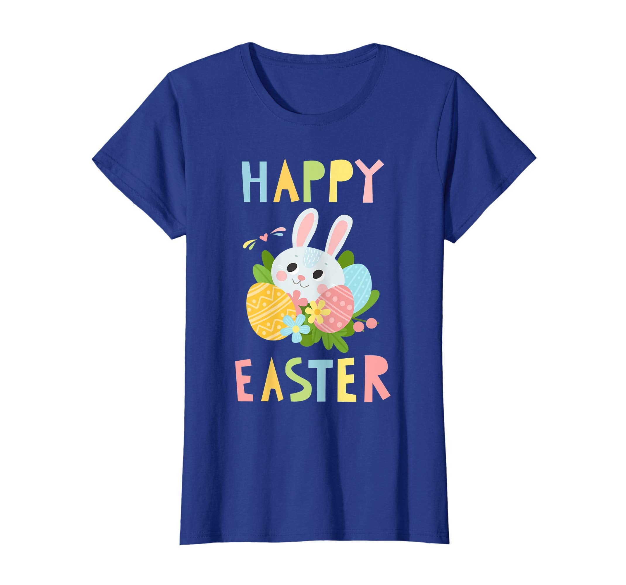 Happy Easter Shirts Women Colorful Eggs Cute Bunny Tee
