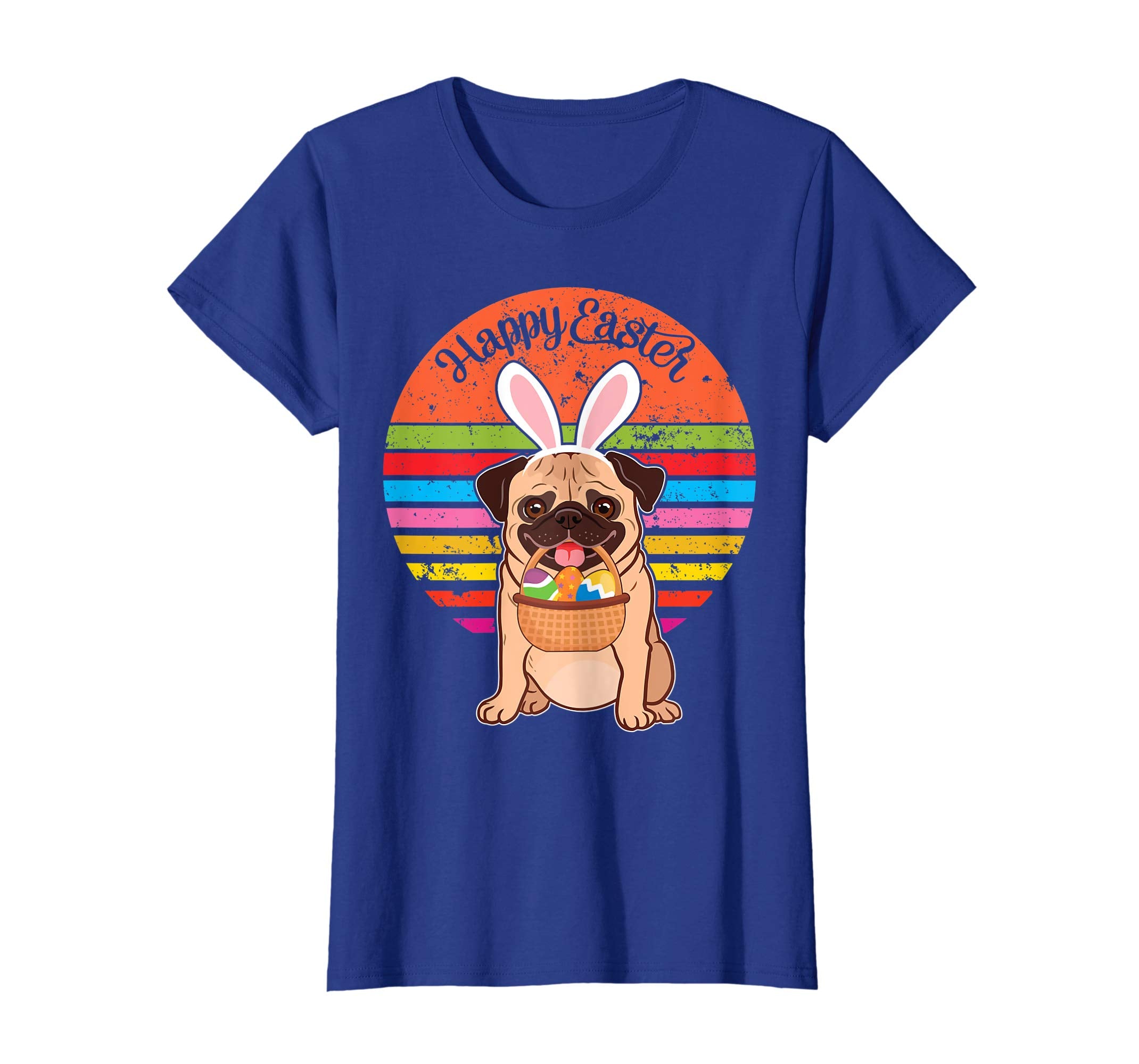 Pug Bunny Dog Easter Eggs Happy Easter Vintage Retro Shirt