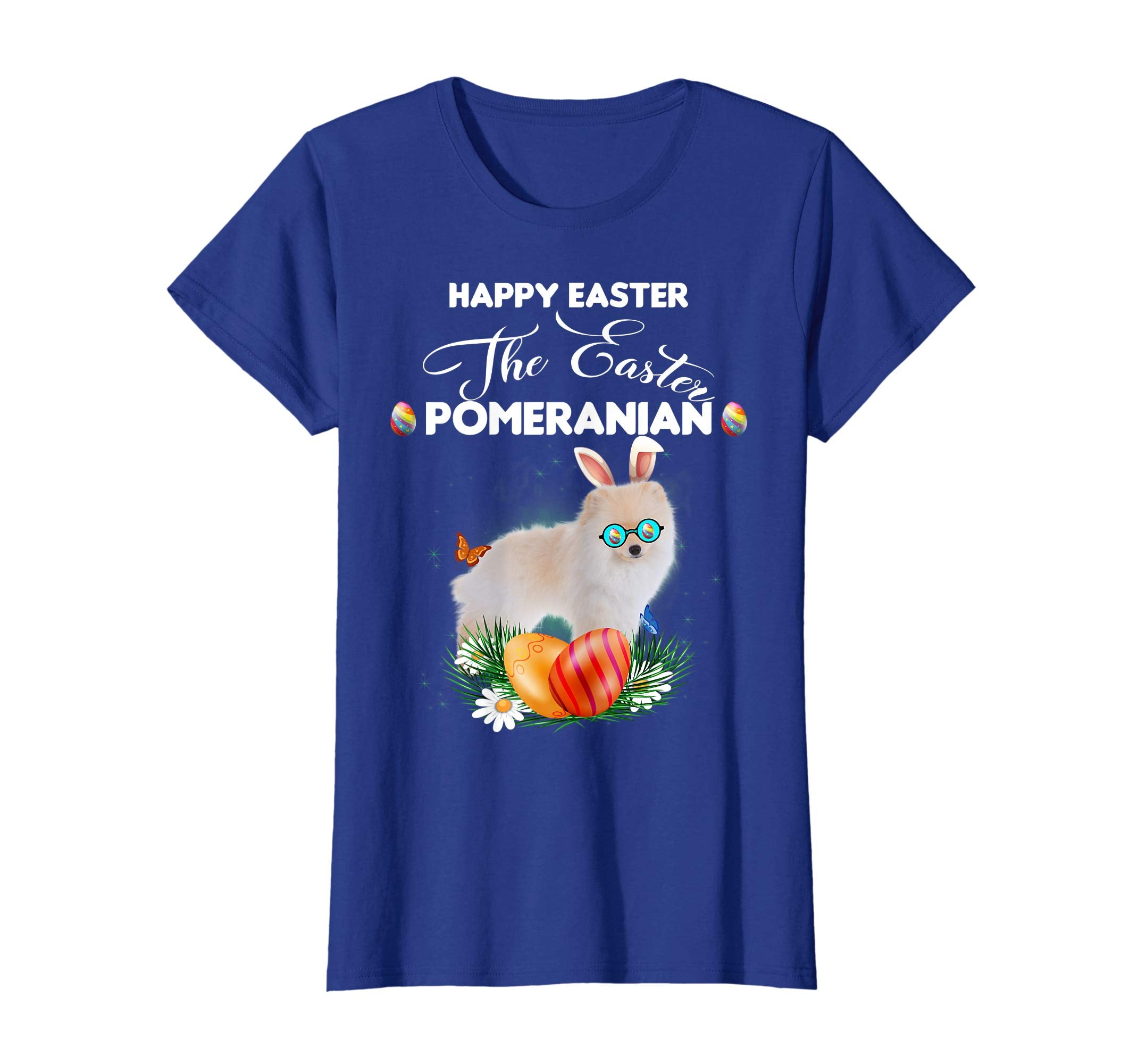 Pomeranian Dog Sunglass Bunny Happy Easter Day Tshirt