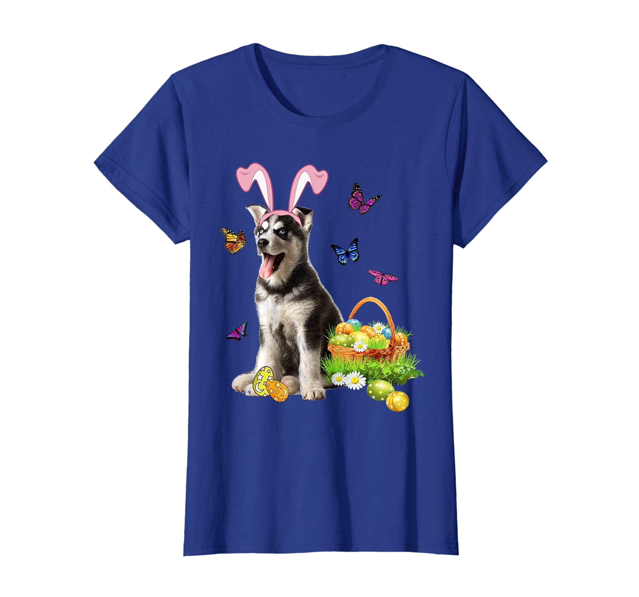 Husky Sibir Bunny Hat Rabbit Easter Eggs T-Shirt