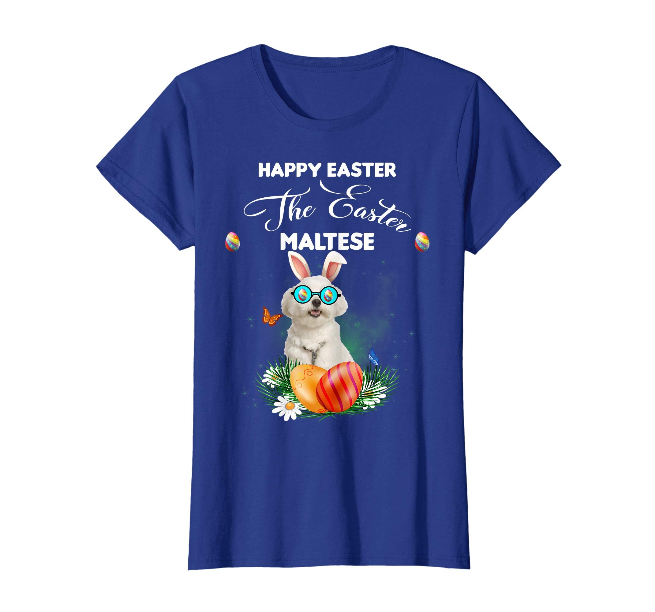 Maltese Dog Sunglass Bunny Happy Easter Day Tshirt