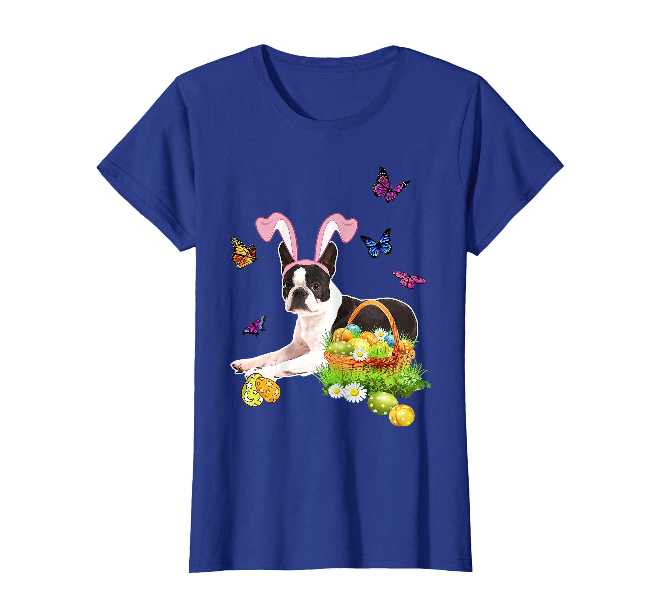 Boston Terrier Bunny Hat Rabbit Easter Eggs T-Shirt