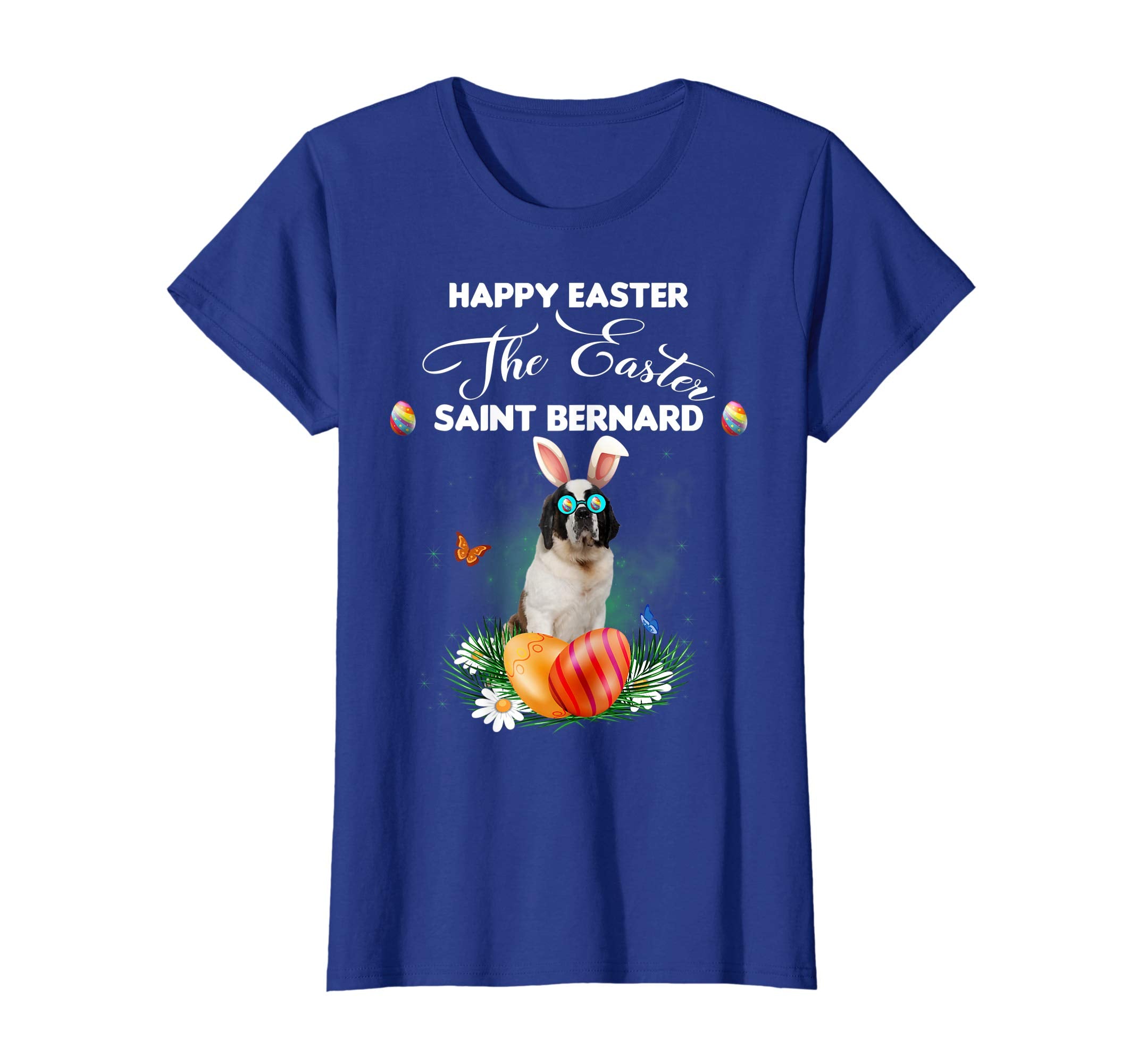 Saint Bernard Dog Sunglass Bunny Happy Easter Day Tshirt