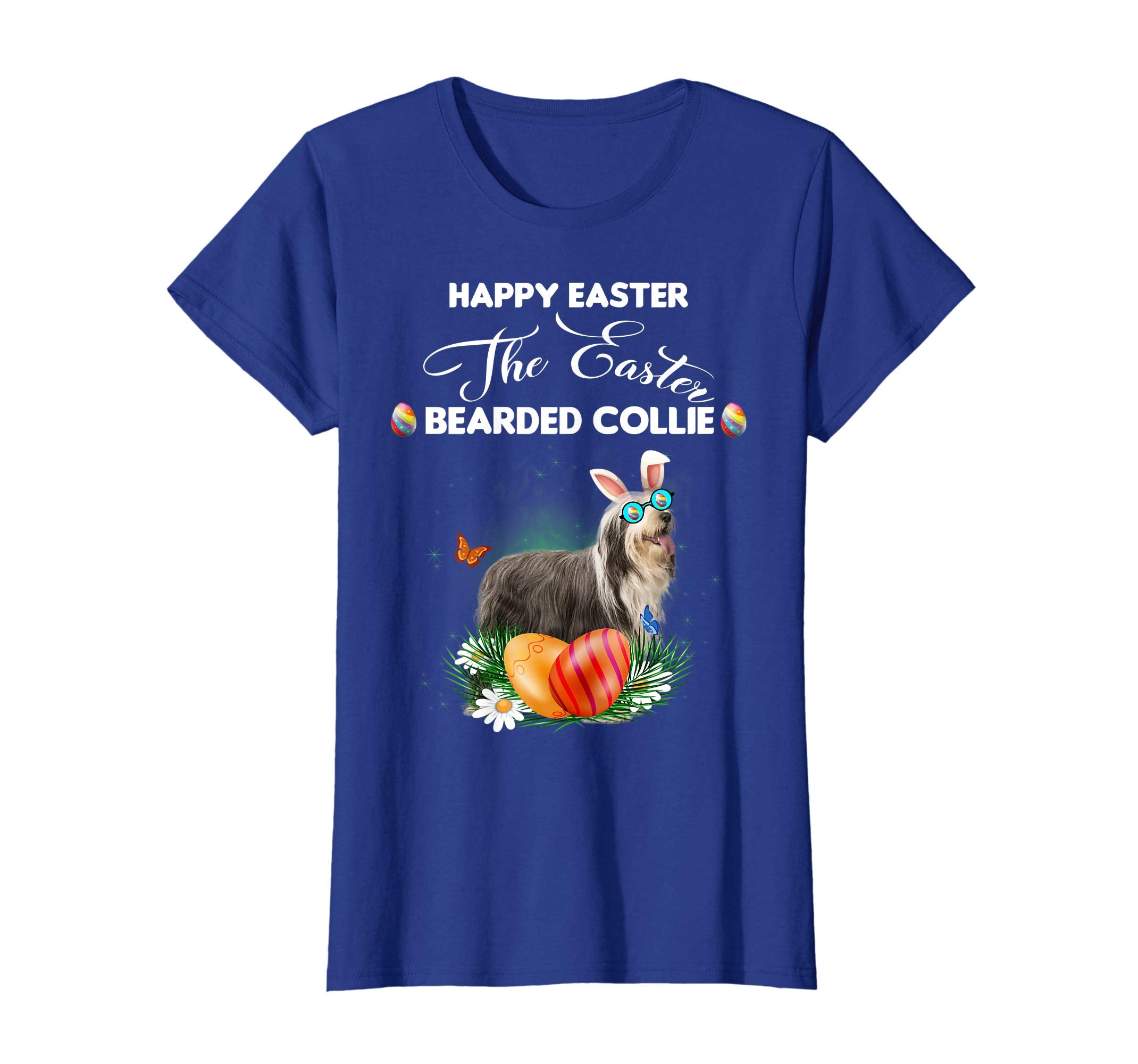 Bearded Collie Dog Sunglass Bunny Happy Easter Day Tshirt