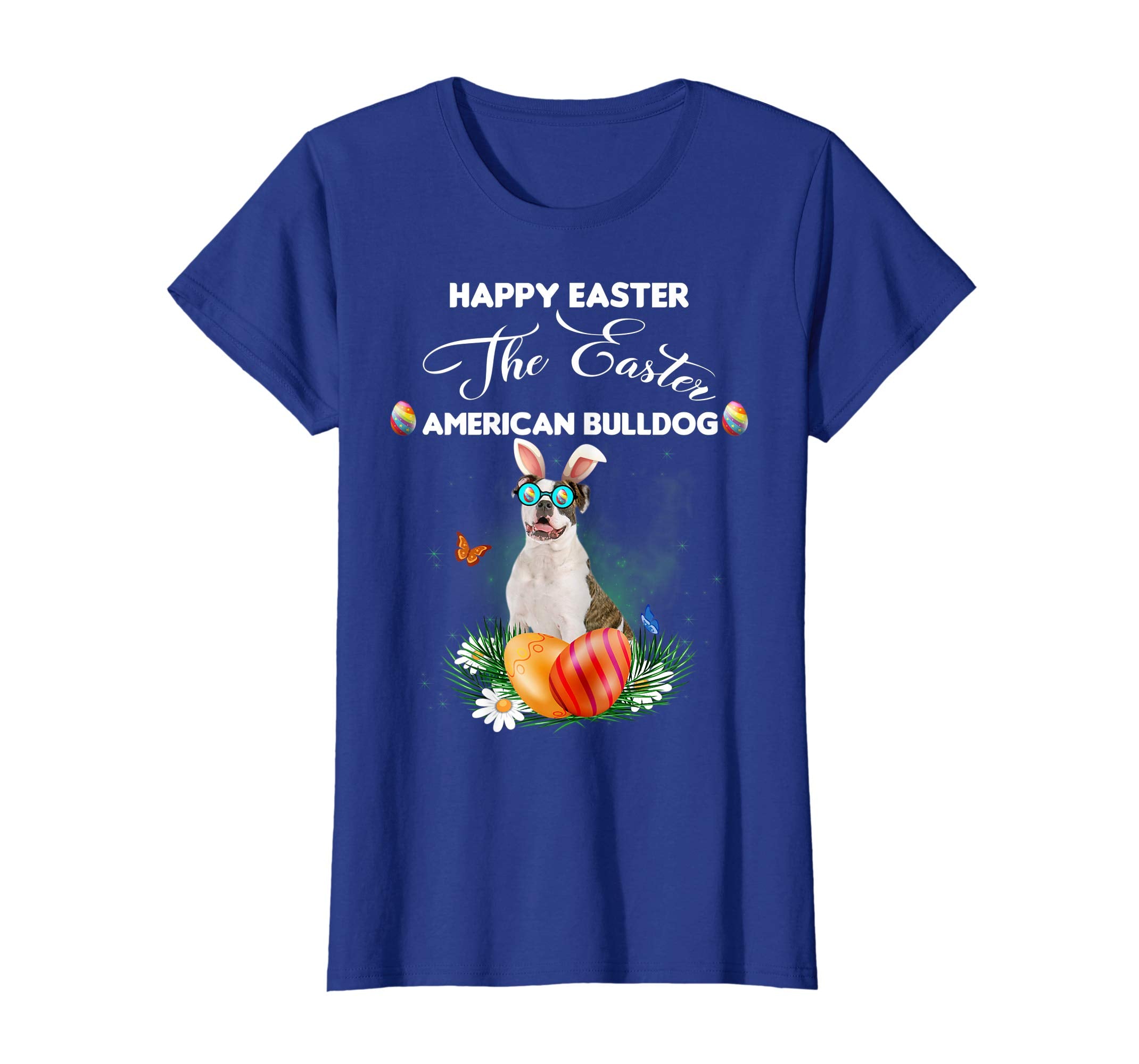 American Bulldog Dog Sunglass Bunny Happy Easter Day Tshirt