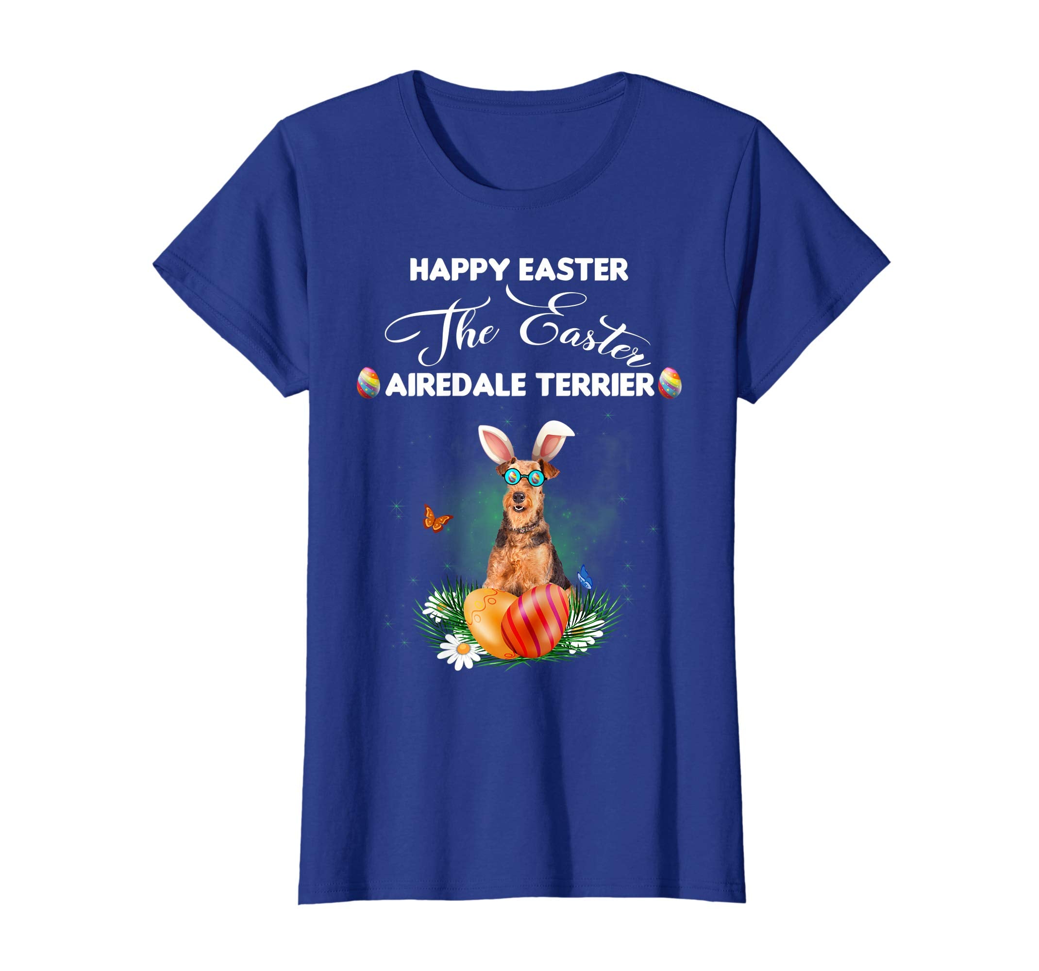 Airedale Terrier Dog Sunglass Bunny Happy Easter Day Tshirt