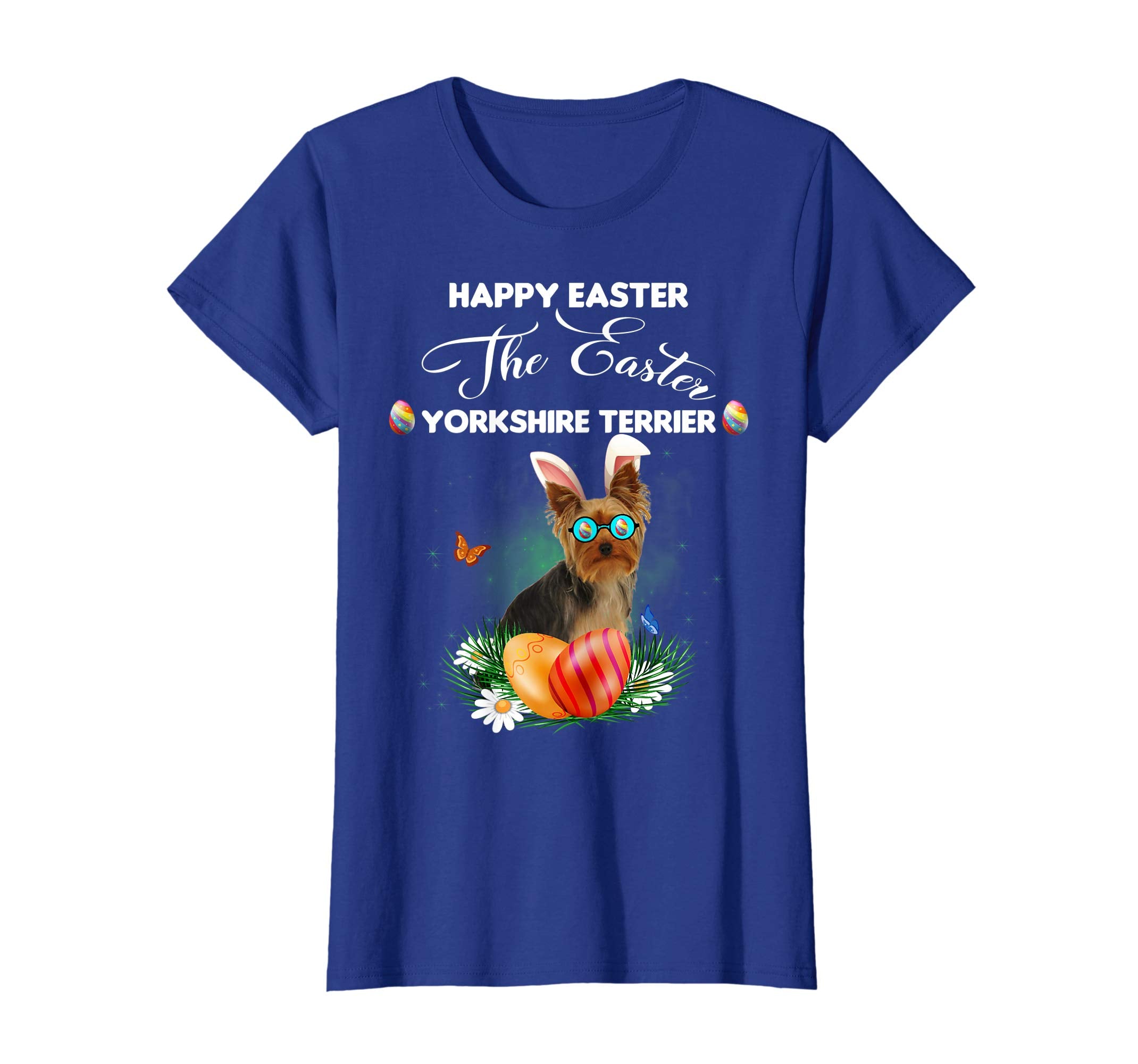Yorkshire Terrier Dog Sunglass Bunny Happy Easter Day Tshirt