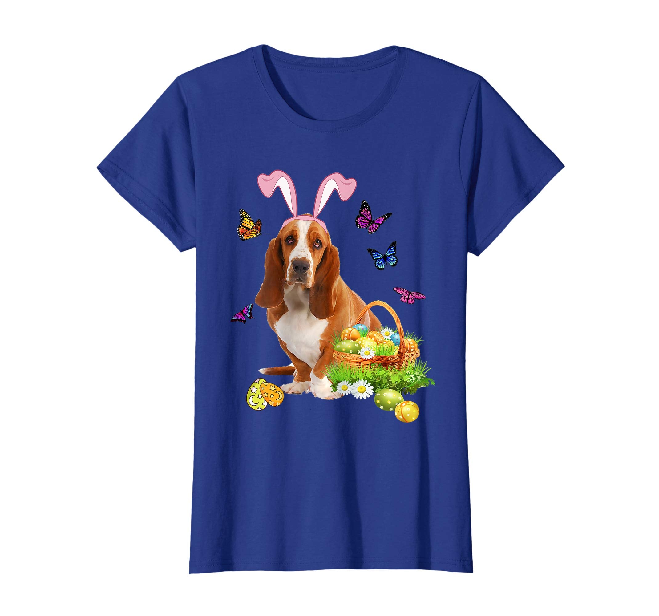 Basset Hound Bunny Hat Rabbit Easter Eggs T-Shirt