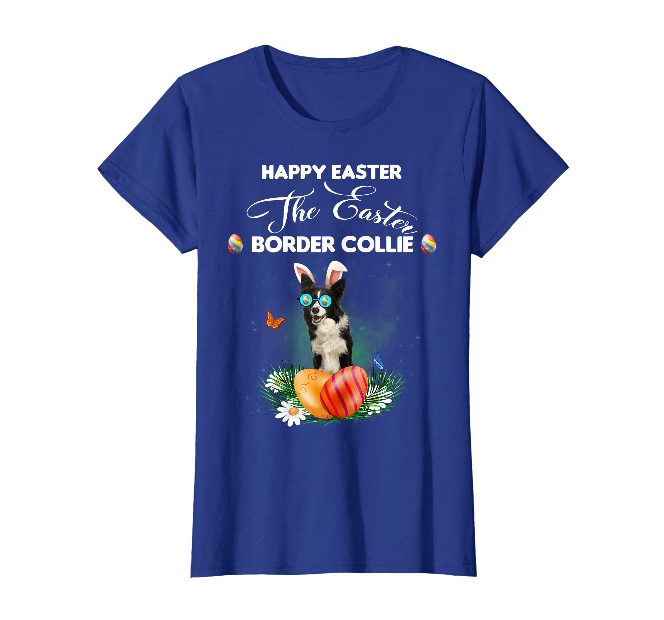 Border Collie Dog Sunglass Bunny Happy Easter Day Tshirt