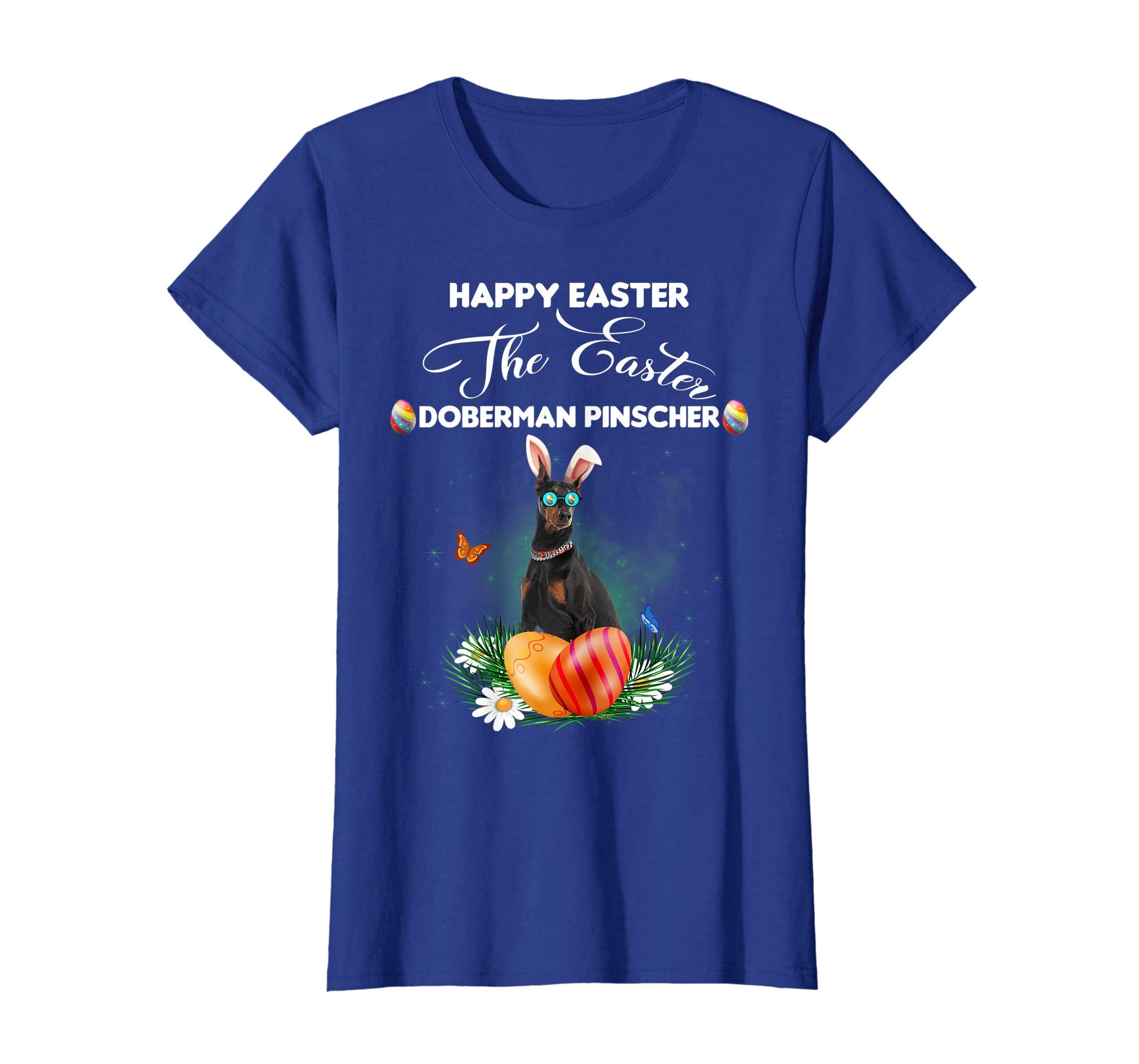 Doberman Pinscher Dog Sunglass Bunny Happy Easter Day Tshirt