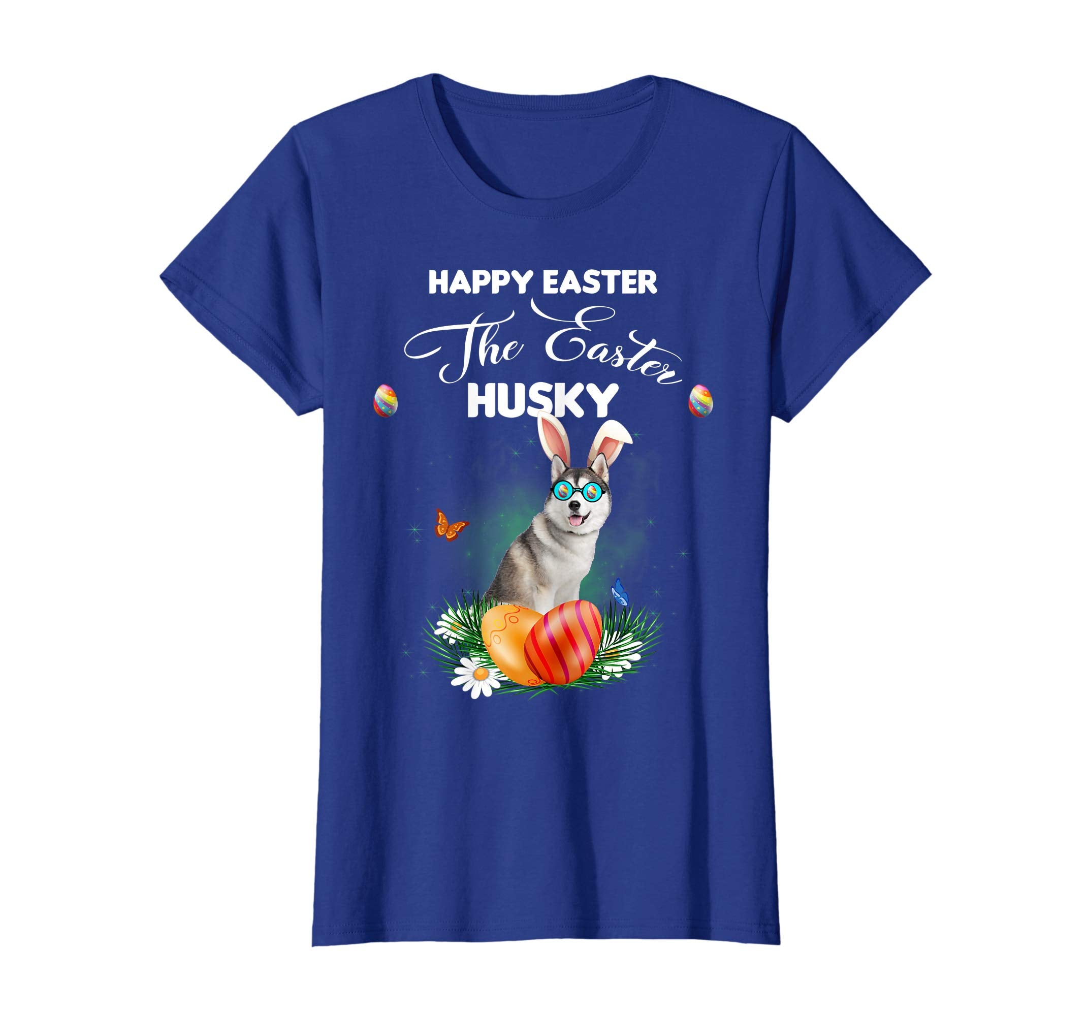 Husky Dog Sunglass Bunny Happy Easter Day Tshirt
