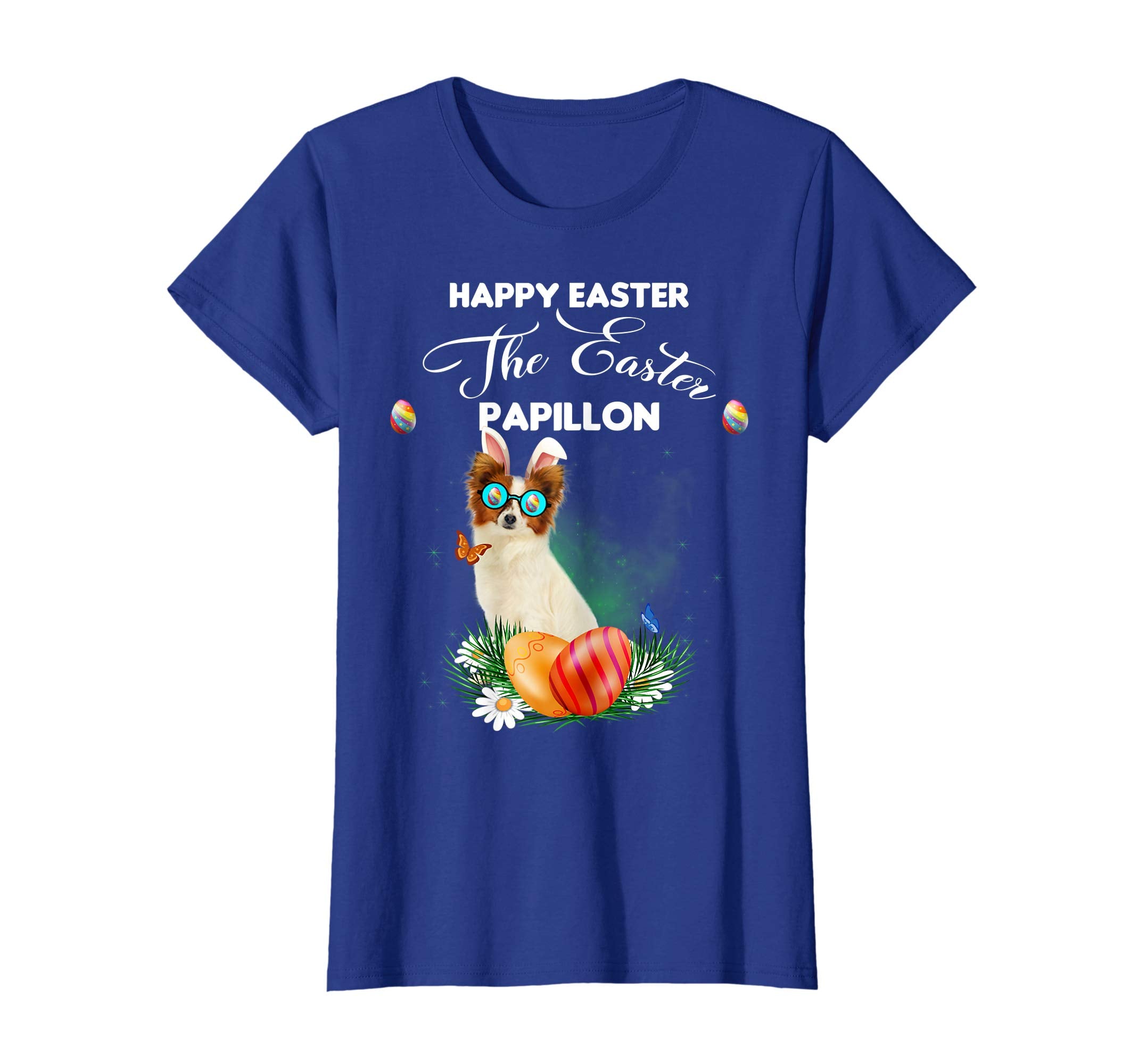 Papillon Dog Sunglass Bunny Happy Easter Day Tshirt