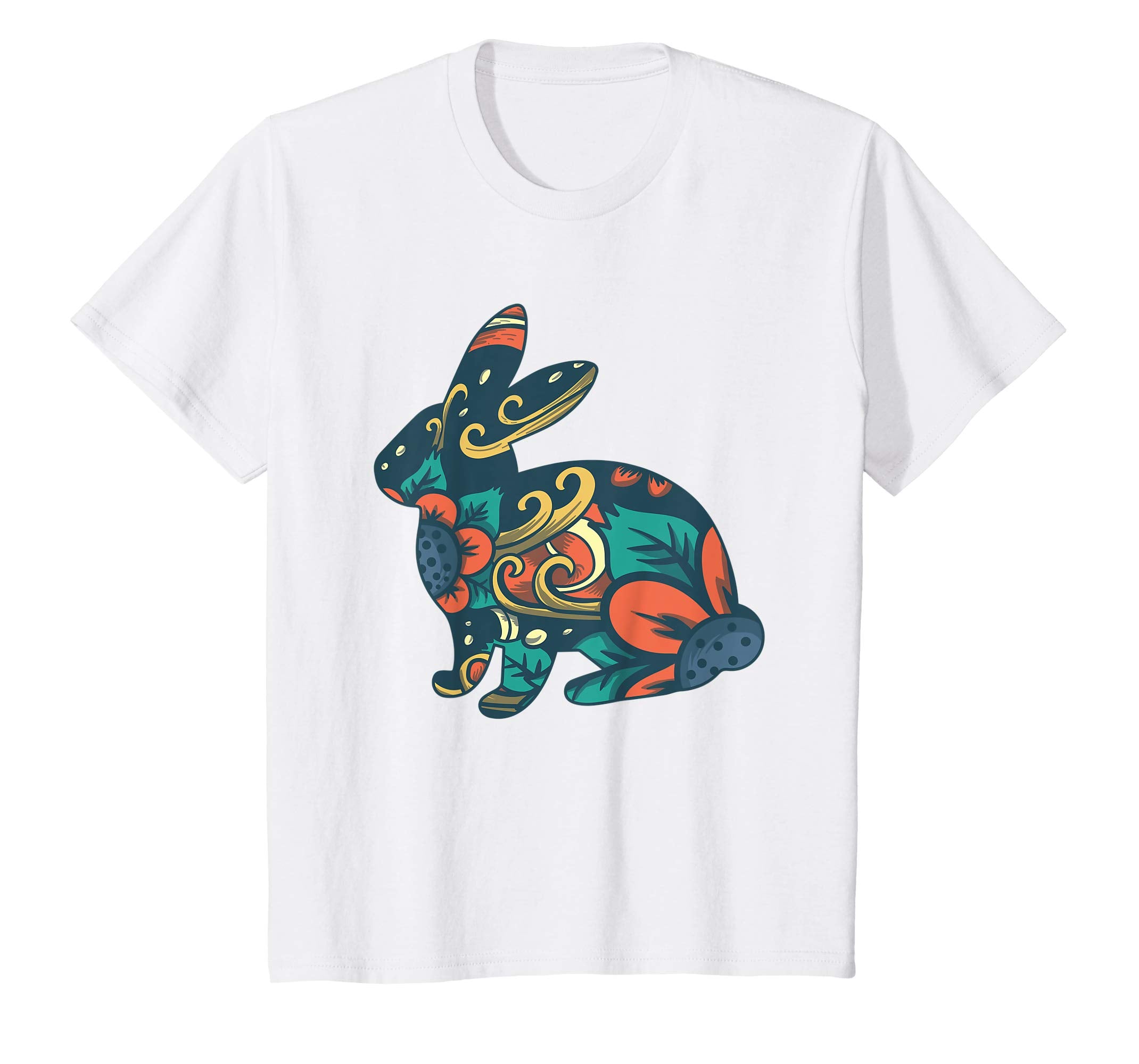 Easter T Shirt with Cute Bunny and Orange Flowers