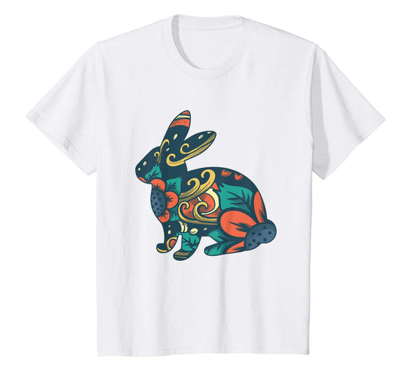 Easter T Shirt with Cute Bunny and Orange Flowers