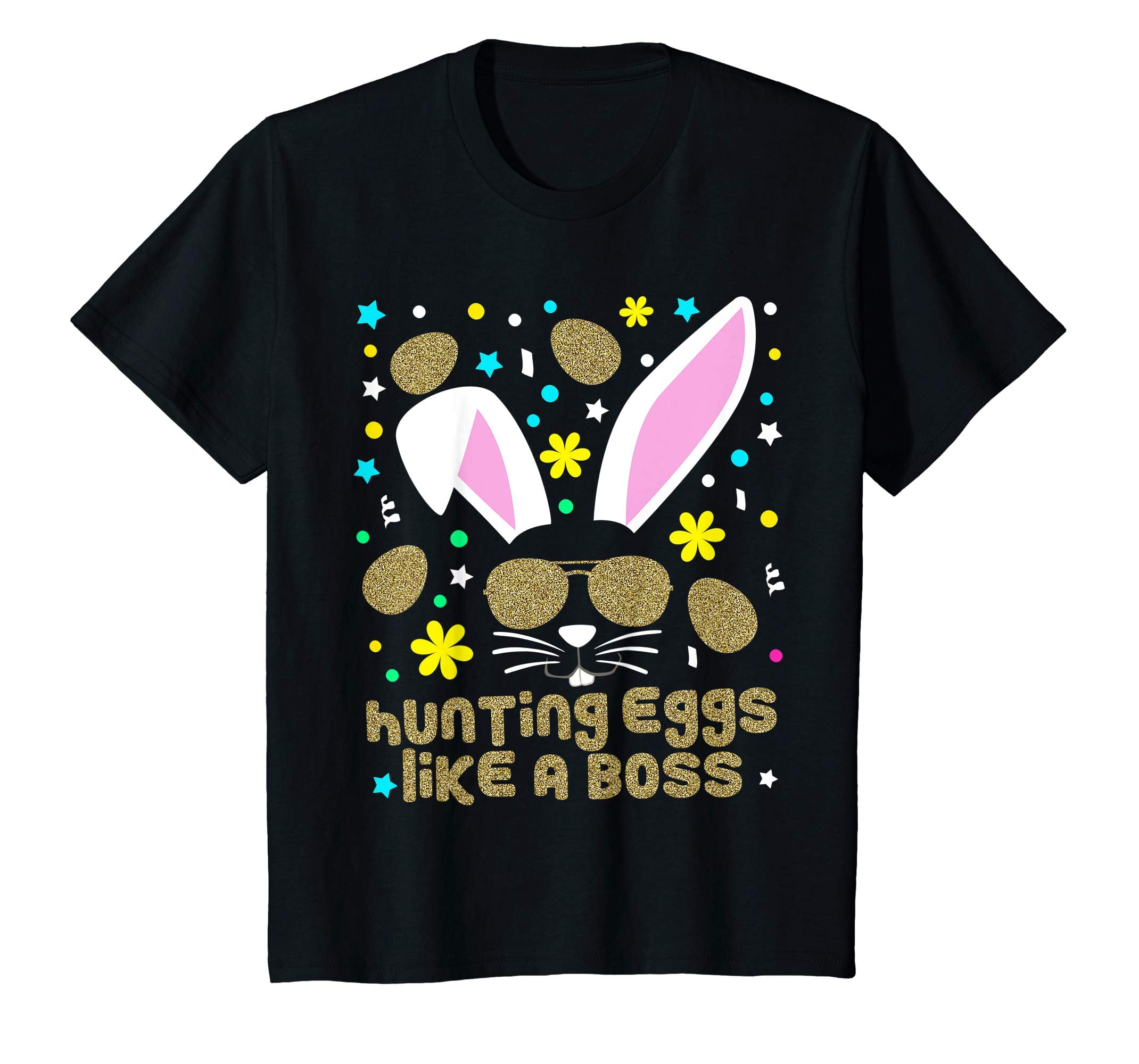 Easter Bunny Kids Shirt Hunting Eggs Gold Bling Gift Tee
