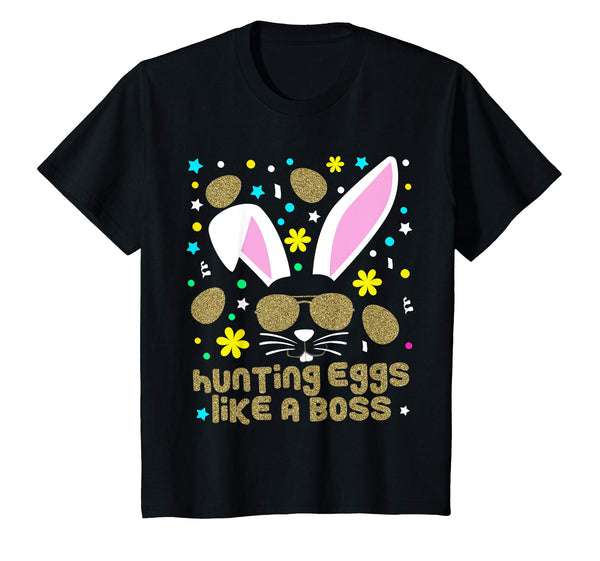 Easter Bunny Kids Shirt Hunting Eggs Gold Bling Gift Tee