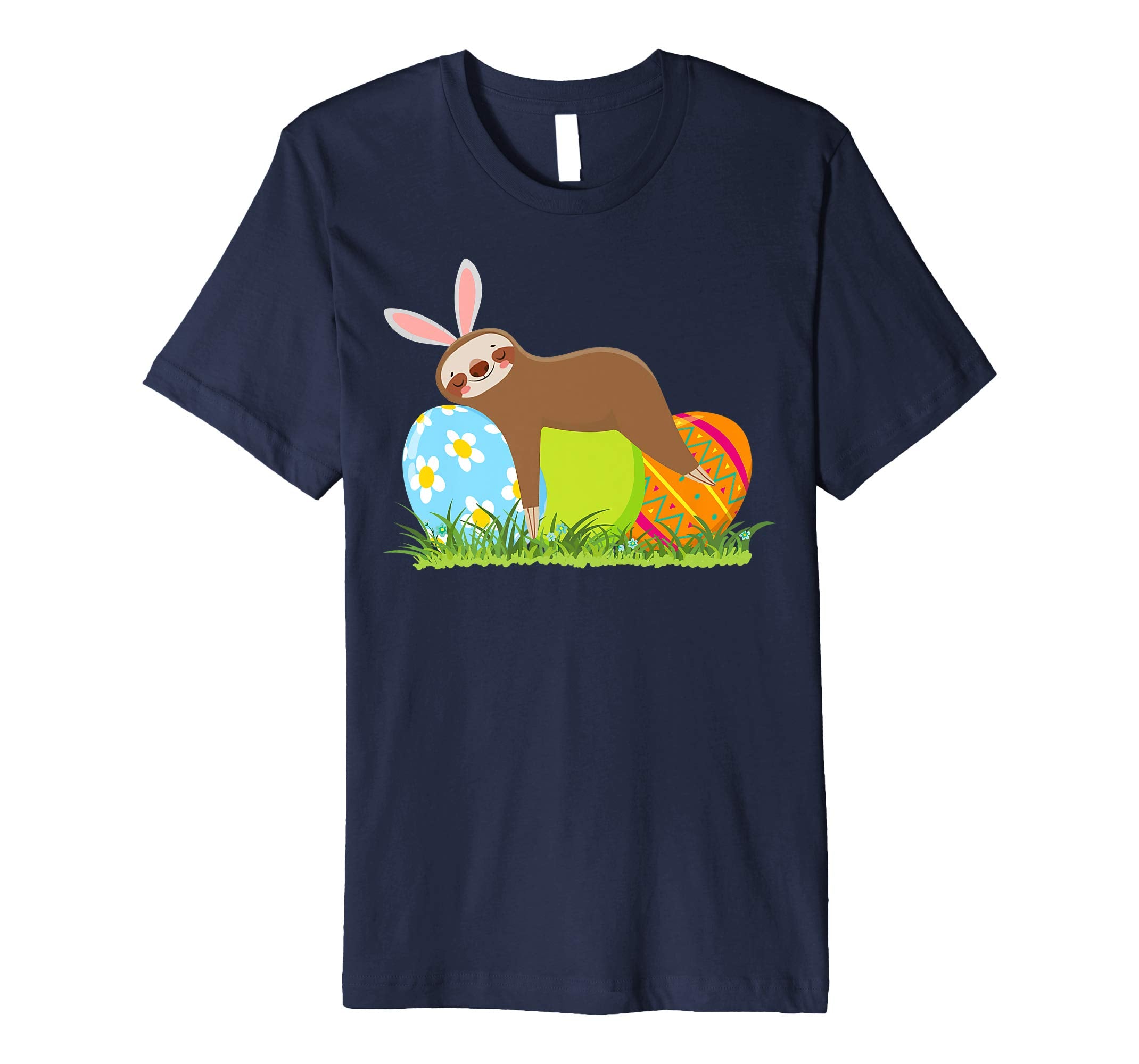 Funny Sloth Easter Day Bunny Ear Egg Easter Shirt Boys Girls