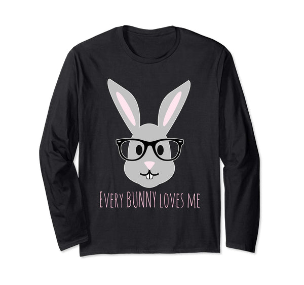 Happy Easter Shirt Cute Bunny Head with Glasses Long Sleeve