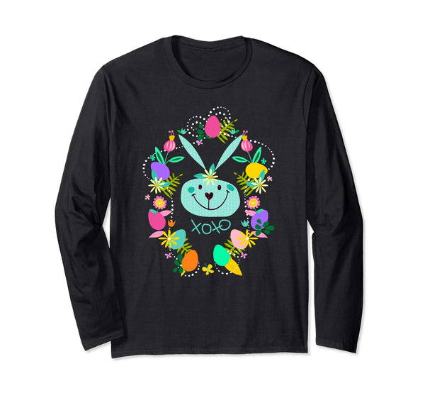 Cute Easter Long Sleeve Shirt Bunny Flowers for Women