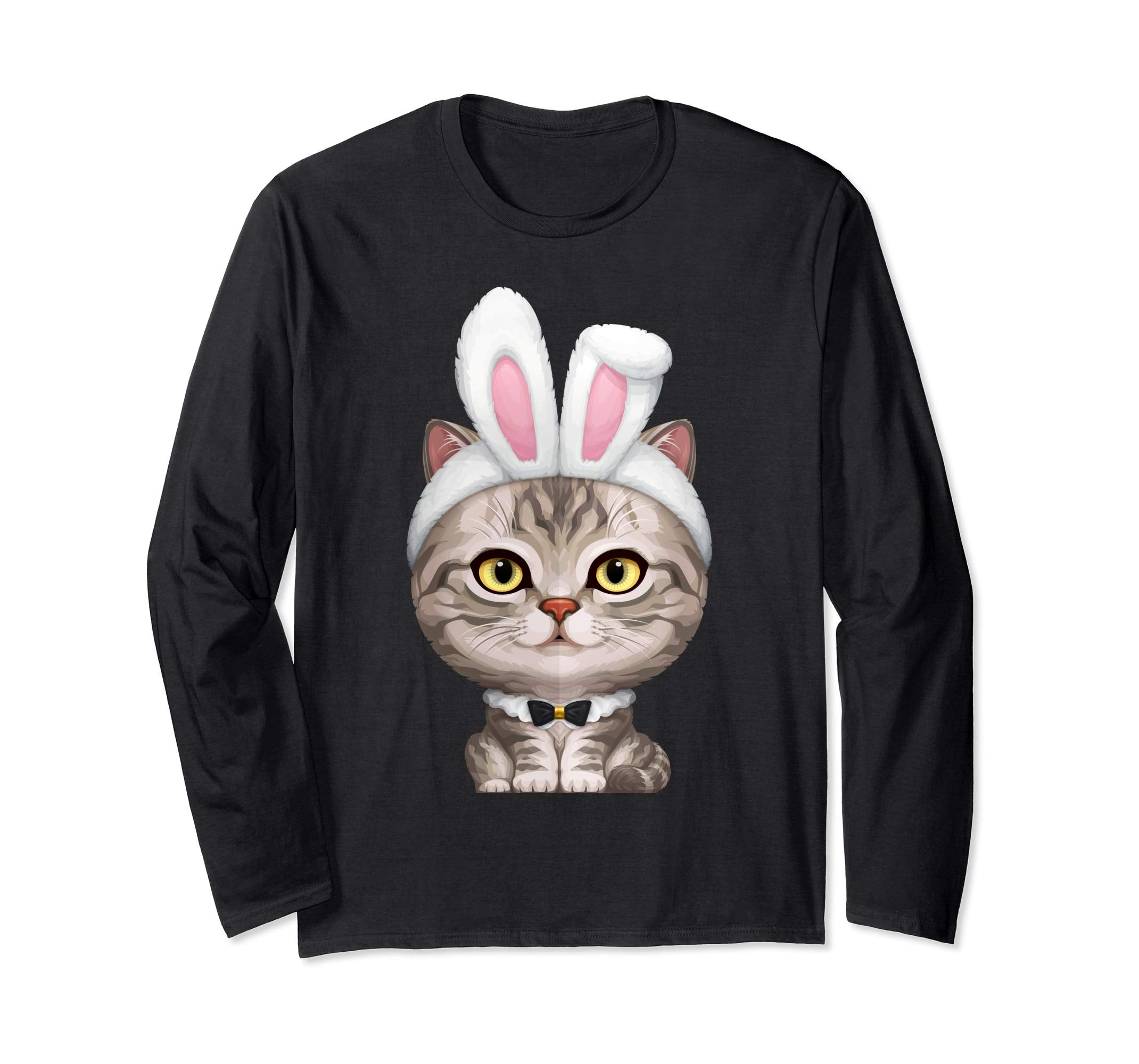 Silver Tabby Cat in Easter Bunny Costume Long Sleeve T-Shirt