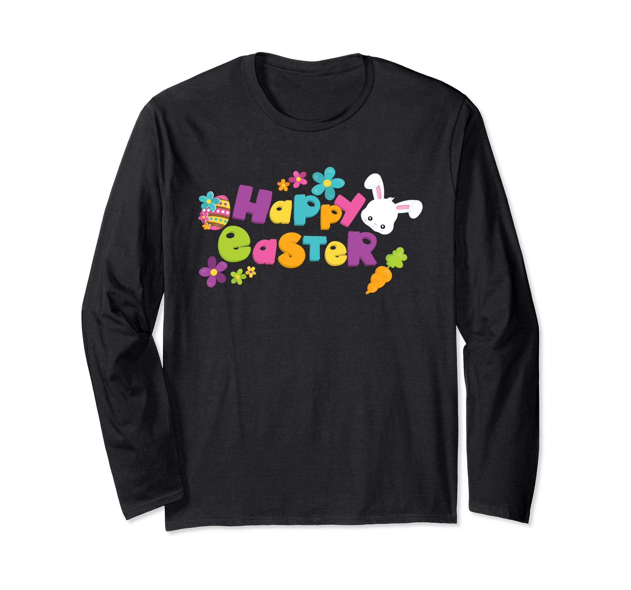 Happy Easter Shirt Cute Bunny Flower Carrots Long Sleeve