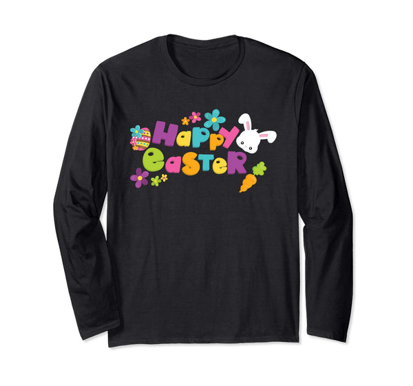 Happy Easter Shirt Cute Bunny Flower Carrots Long Sleeve