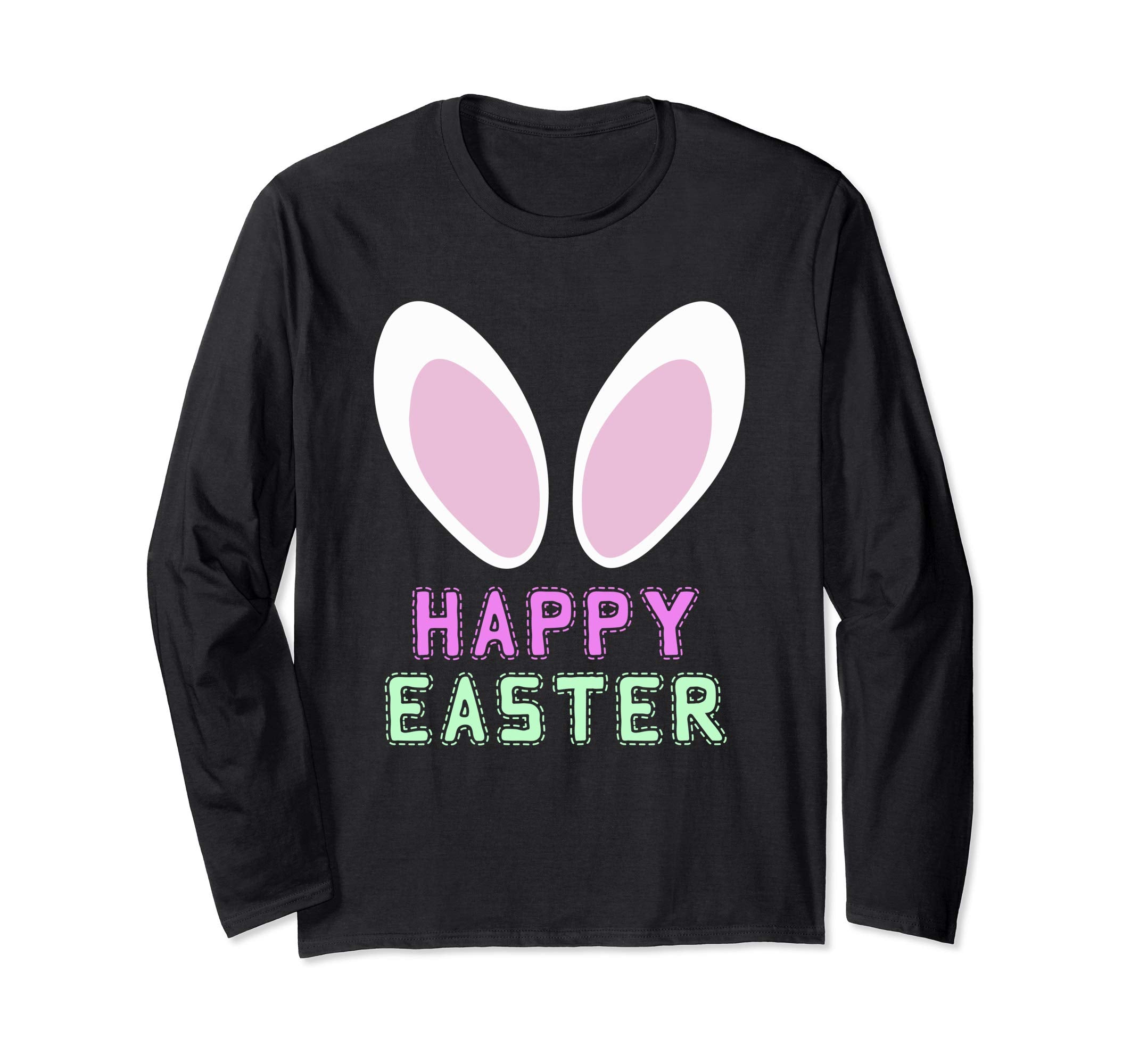 Happy Easter Bunny Rabbit Ears Paw Bow Long Sleeve Shirt