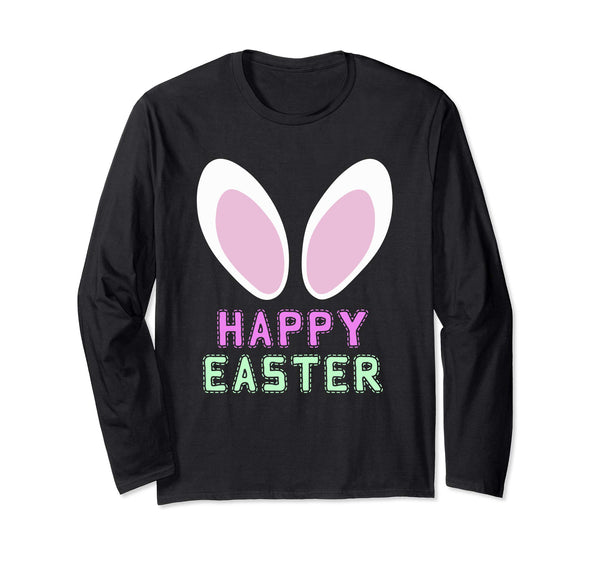 Happy Easter Bunny Rabbit Ears Paw Bow Long Sleeve Shirt
