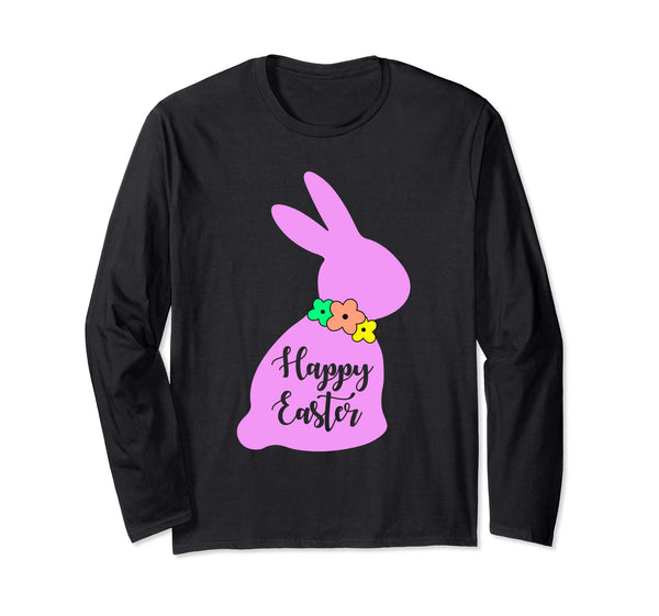 Happy Easter Bunny Silhouette Bow Long Sleeve T Shirt Gift
