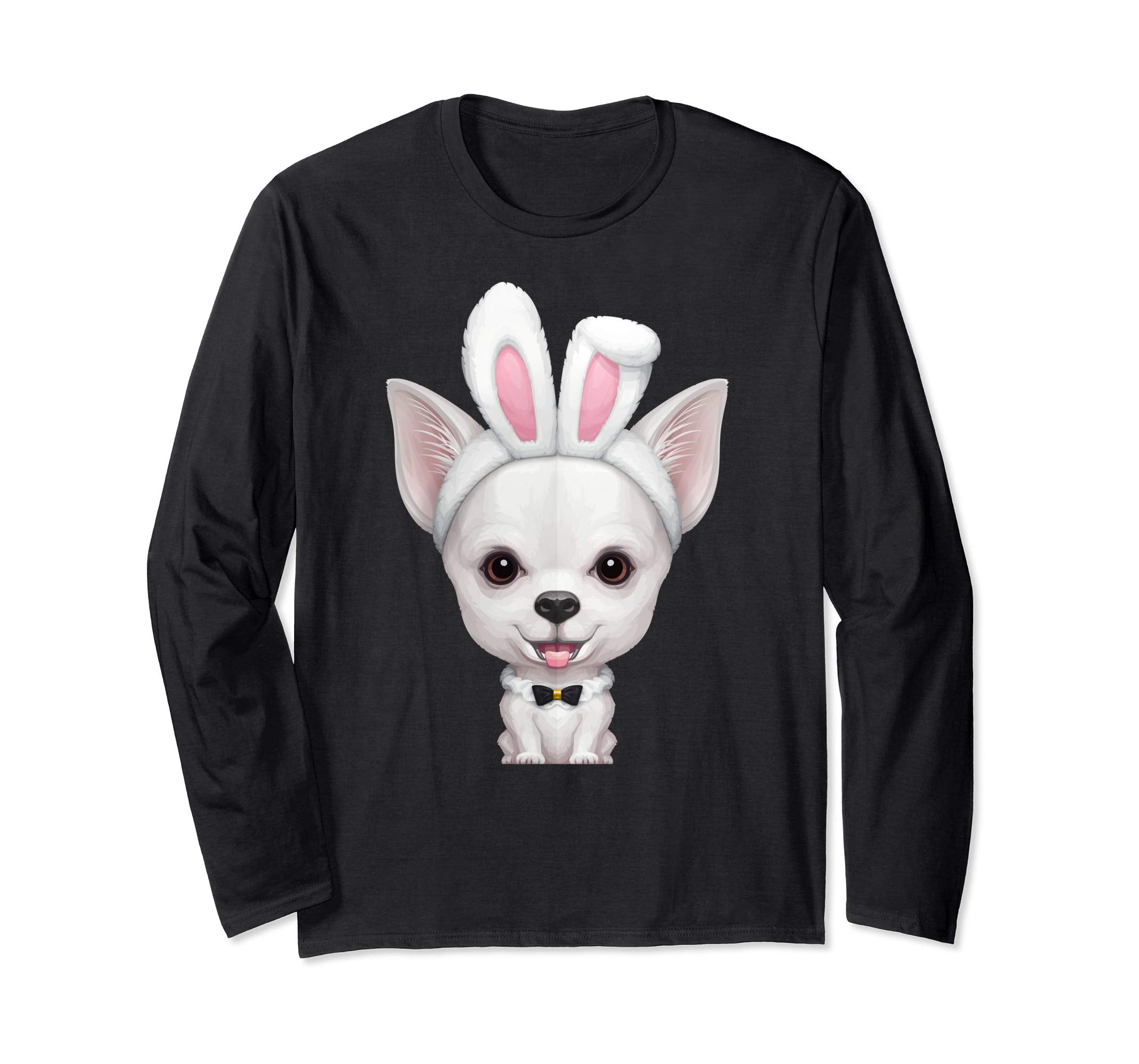 White Smooth Coat Chihuahua Easter Bunny Long Sleeve T-Shirt