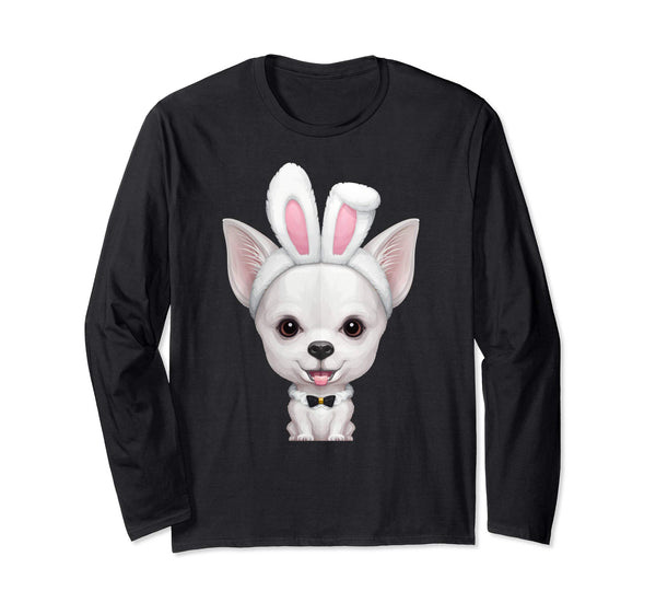 White Smooth Coat Chihuahua Easter Bunny Long Sleeve T-Shirt