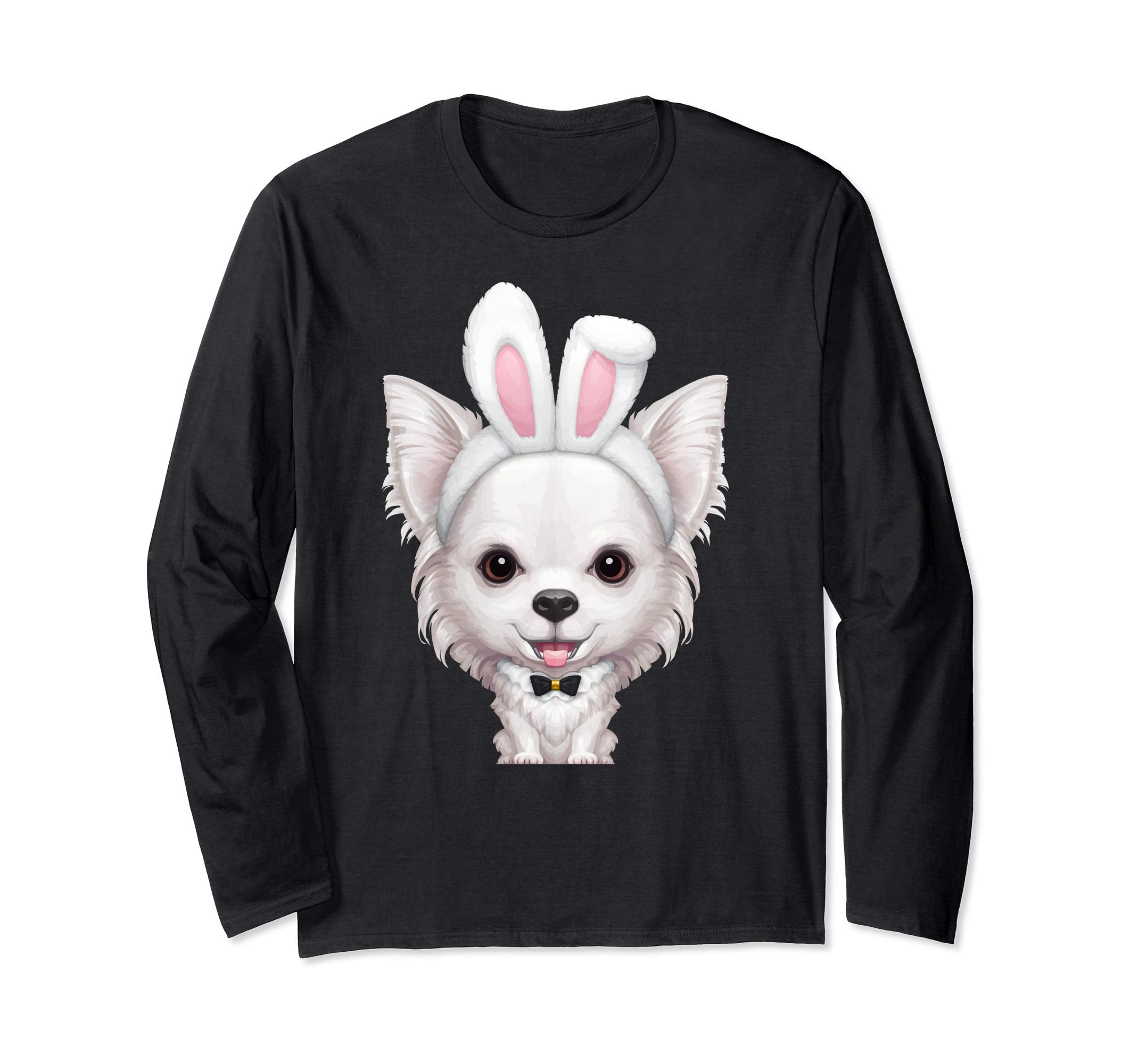White Long Coat Chihuahua Easter Bunny Long Sleeve T-Shirt