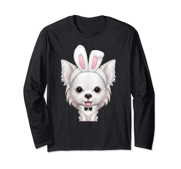White Long Coat Chihuahua Easter Bunny Long Sleeve T-Shirt