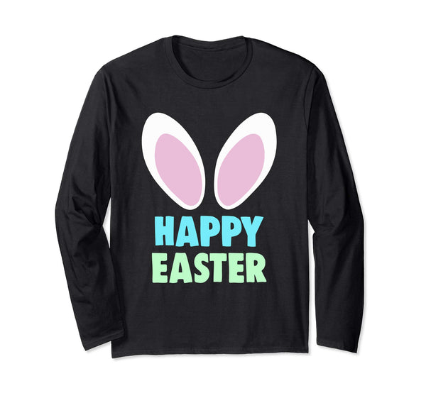 Happy Easter Bunny Rabbit Ears Paw Bow Long Sleeve Shirt