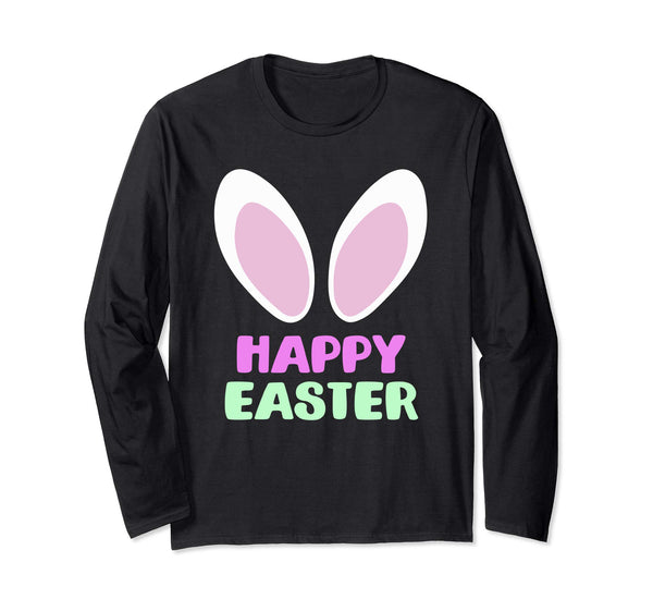 Happy Easter Bunny Rabbit Ears Paw Bow Long Sleeve Shirt