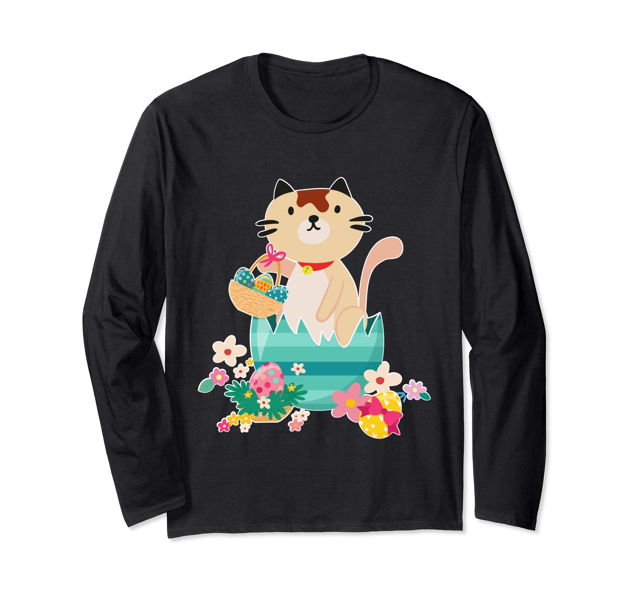 Cat Opening Big Egg & Easter Eggs Basket Flowers Happy Shirt