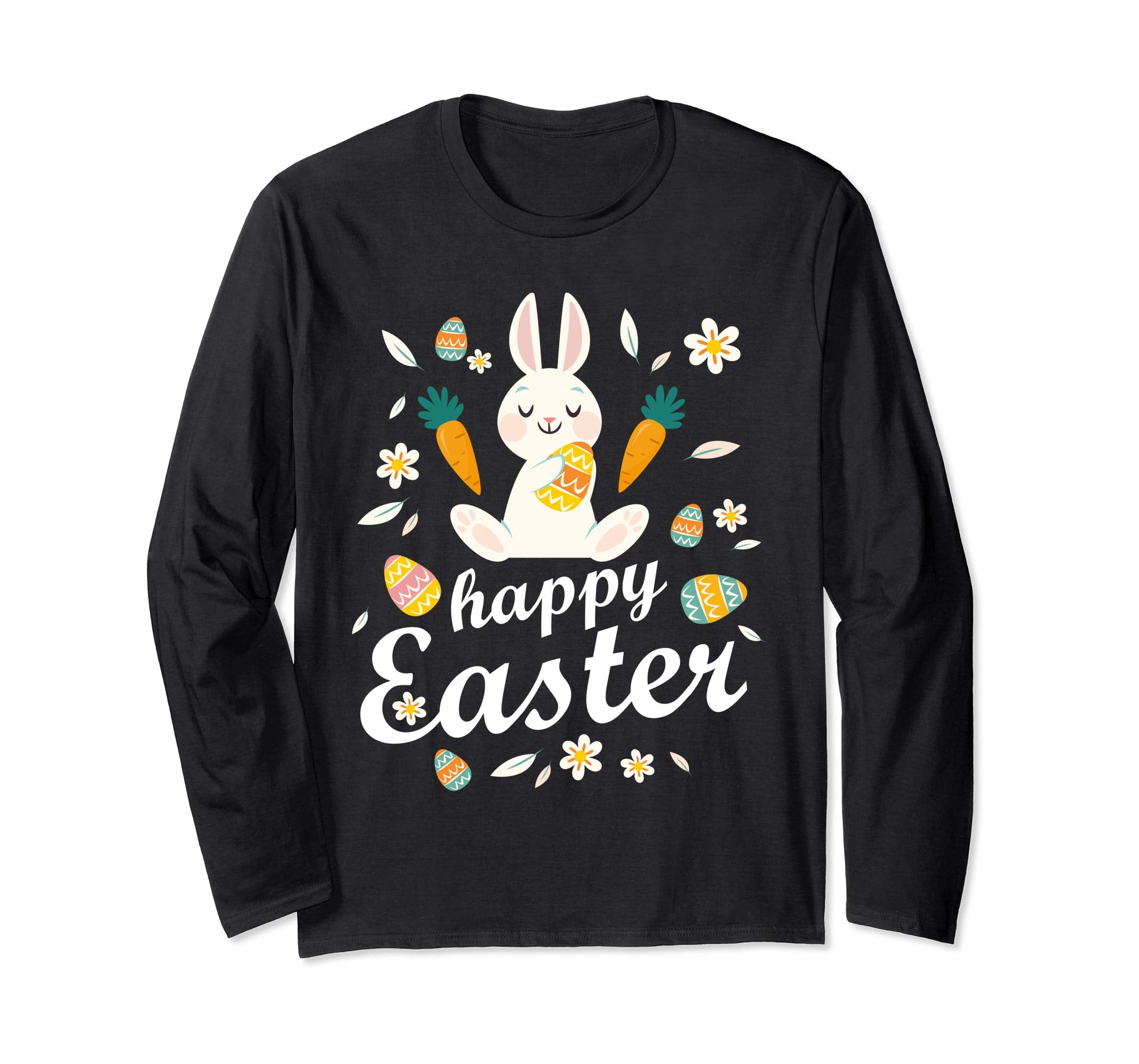 Bunny Dancing With Easter Eggs Carrot Flowers Happy Shirt