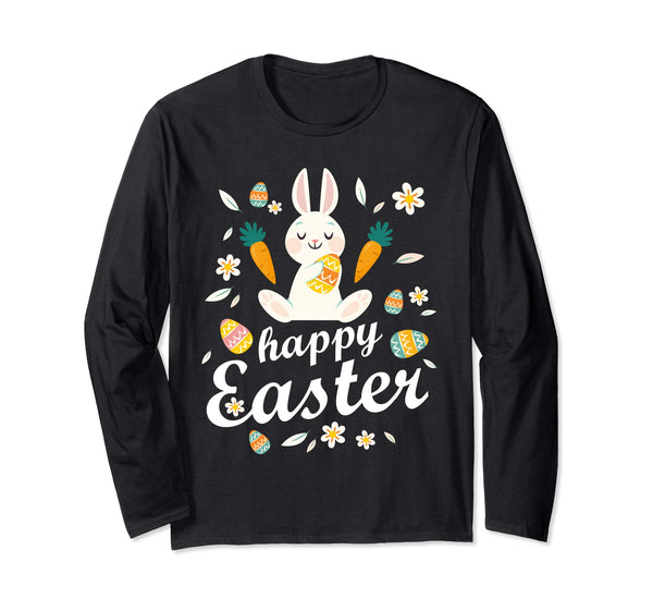 Bunny Dancing With Easter Eggs Carrot Flowers Happy Shirt