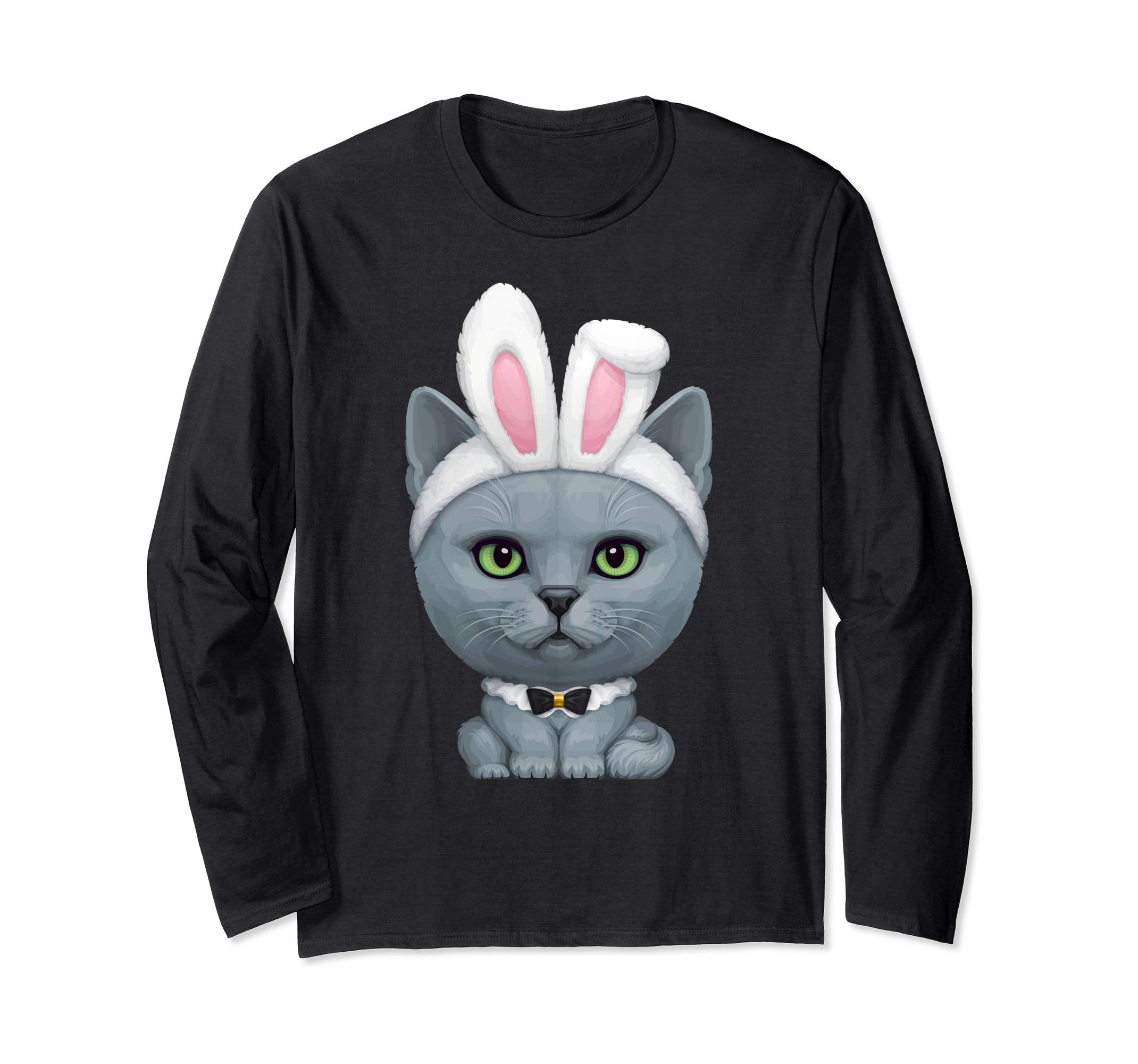 Russian Blue Cat in Easter Bunny Costume Long Sleeve T-Shirt