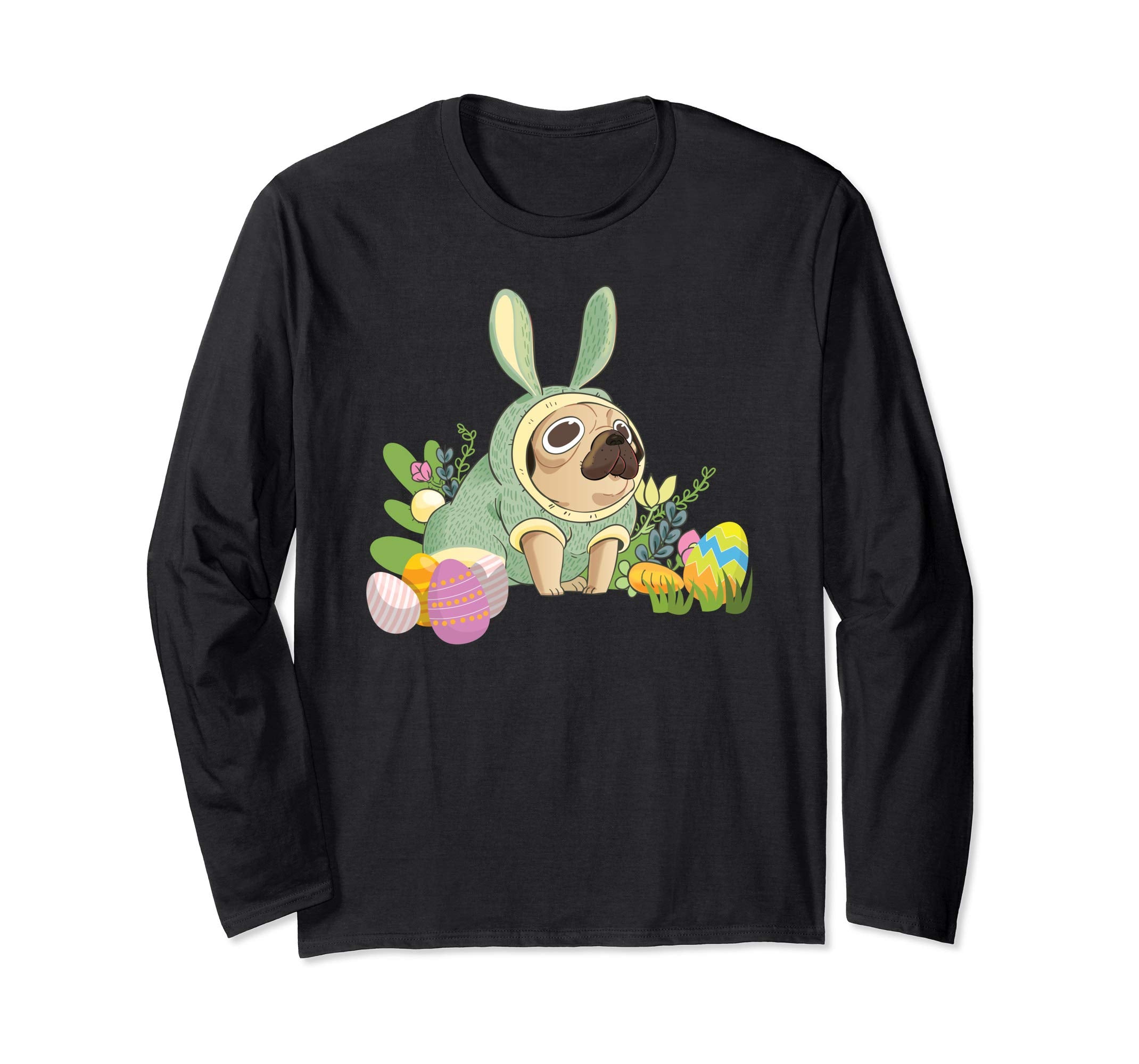 Bunny Pug Dog Easter Day Dog Lovers T-Shirt Egg Hunting